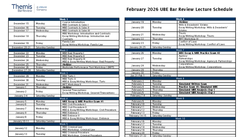 Themis UBE Bar Review Lecture Schedule - February 2026 - Studocu