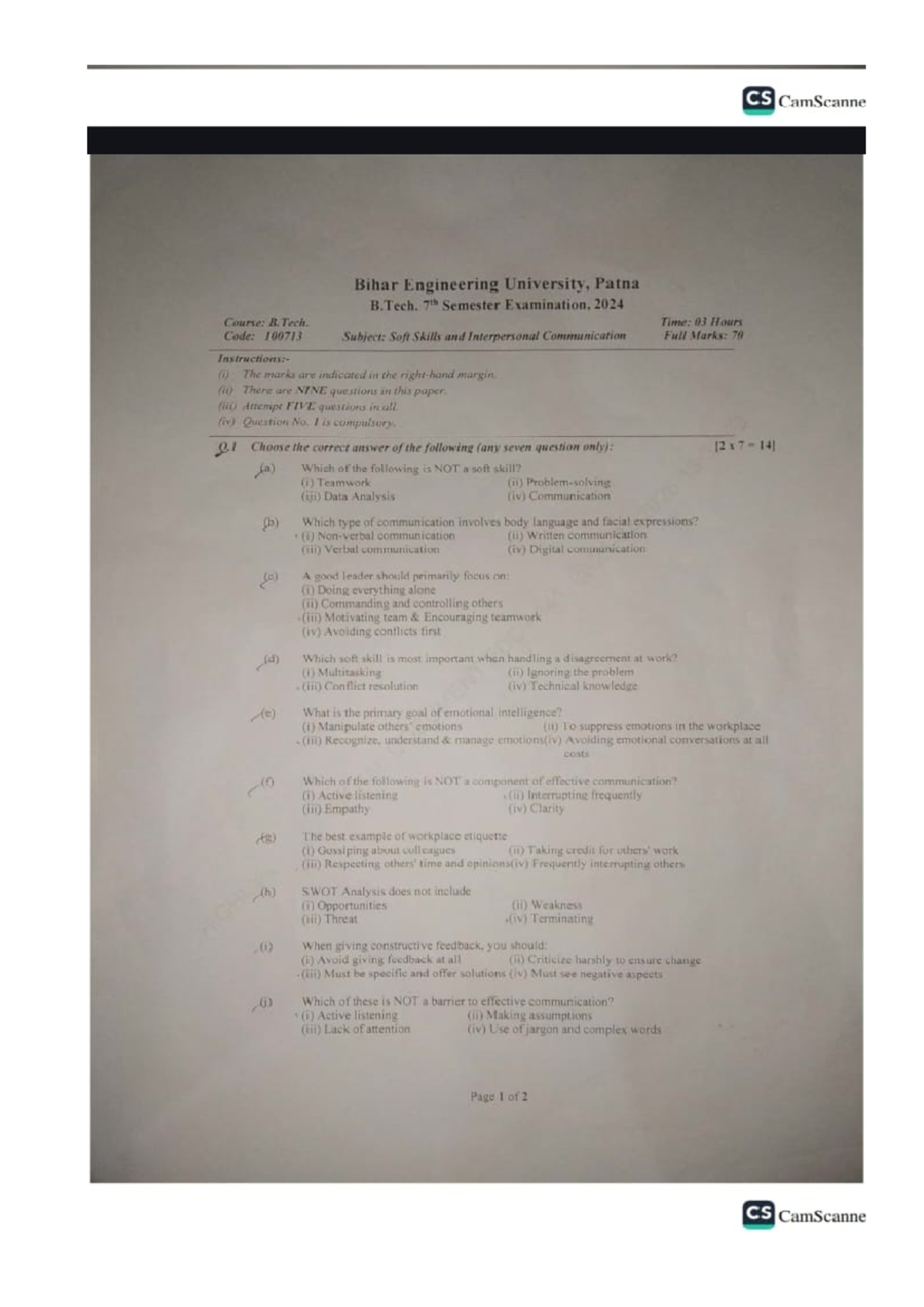 Soft Skills Exam Prep: 2K24-2K23 Past Year Questions - Studocu