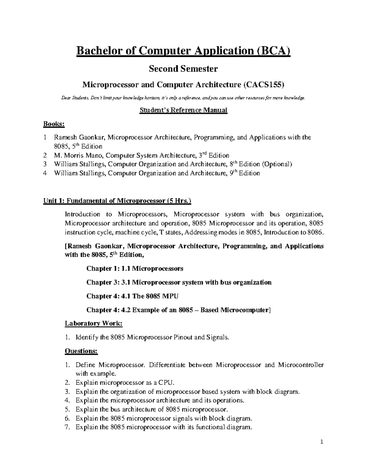 Microprocessor and Computer Architecture Study Guide (CACS 155) - Studocu
