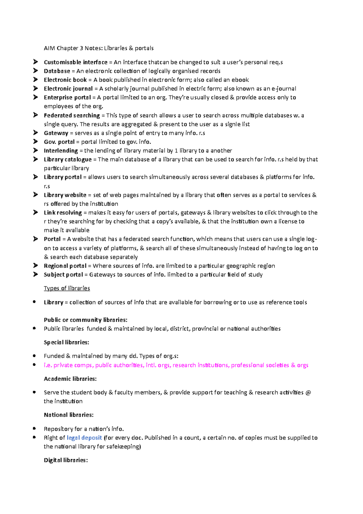 AIM Chapter 3 Notes - AIM Chapter 3 Notes: Libraries & portals ...