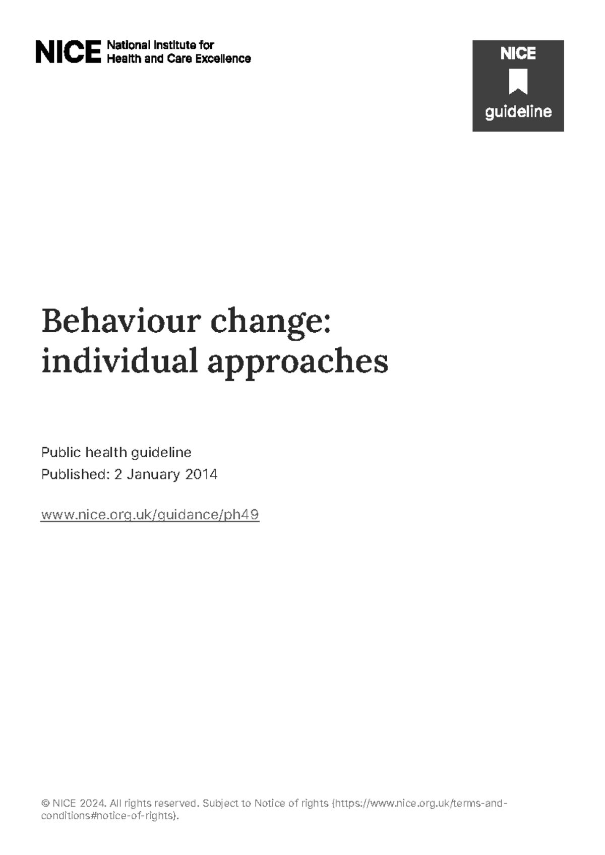 Guideline on Individual Approaches to Behaviour Change (NICE 2014 ...