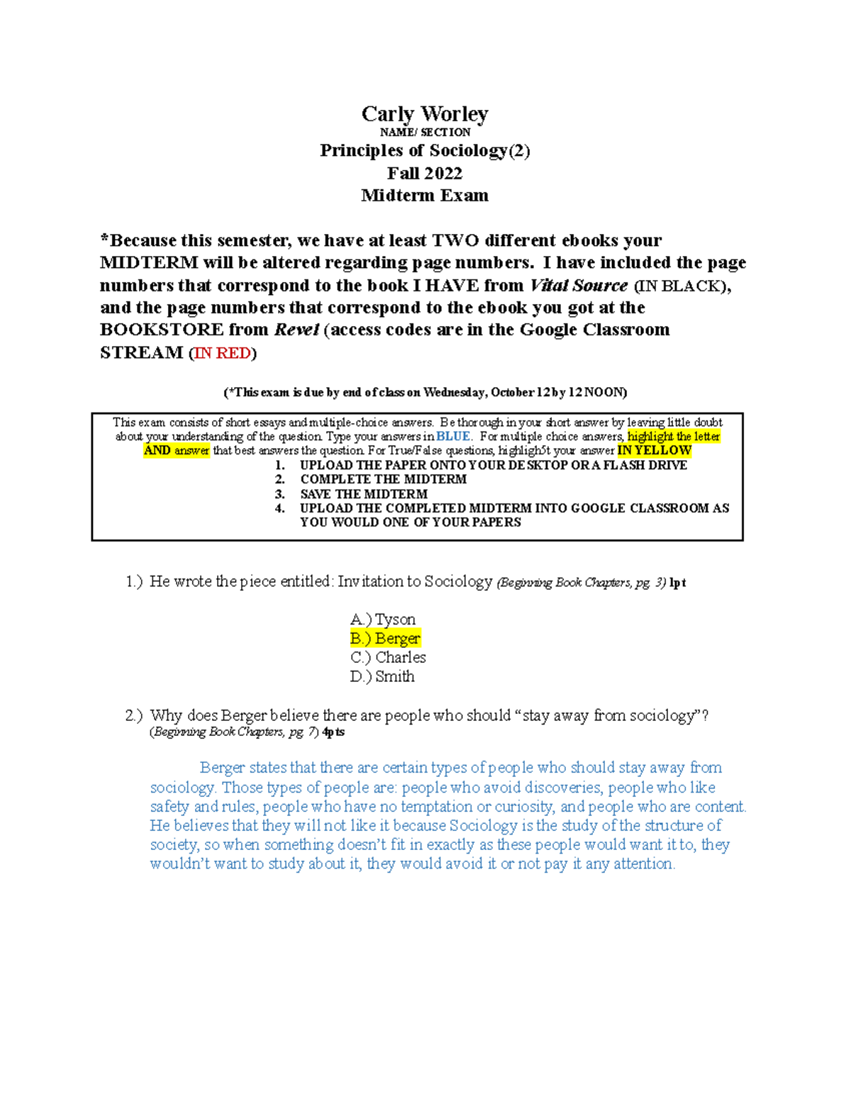Carly Worley SOC 2 Fall 2022 Midterm Exam Study Guide - Studocu