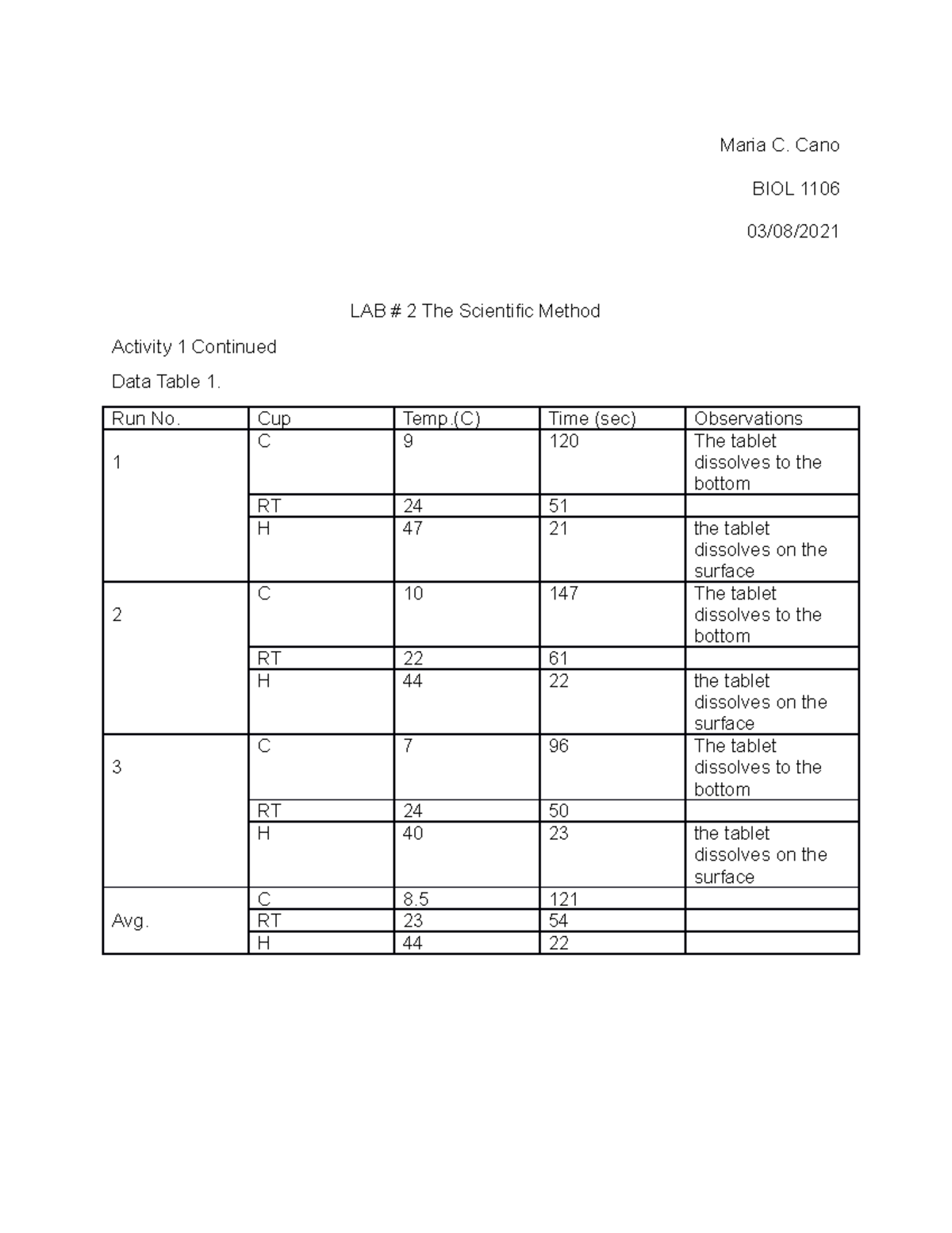 LAB #2 Report: The Scientific Method in BIOL 1106 - Studocu