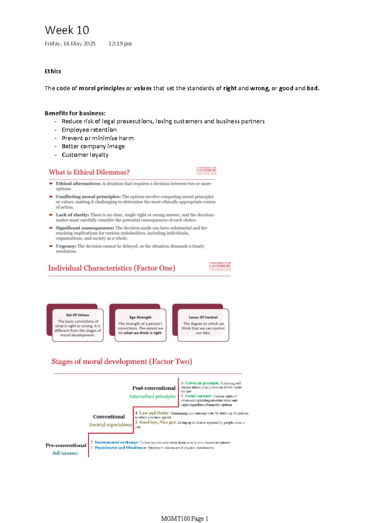 MGMT100 Week 10 Lecture Notes - Fundamentals of Management - Ethics The ...