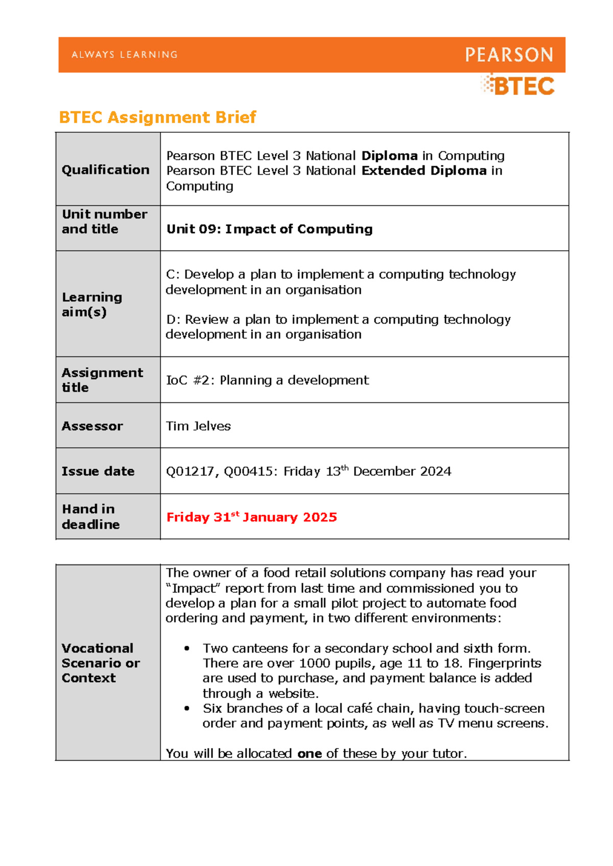 Assignment #2 - Planning a Computing Tech Dev - 2425 - Studocu