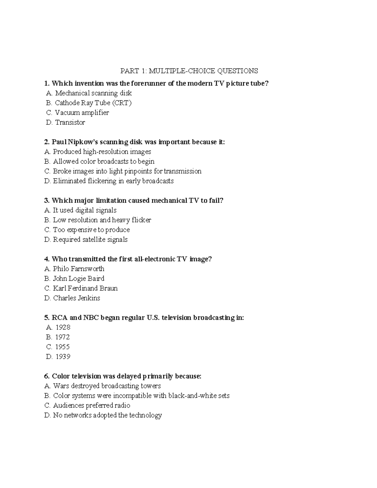 Revision Session 9 & 10: Key Questions on TV History and Journalism ...