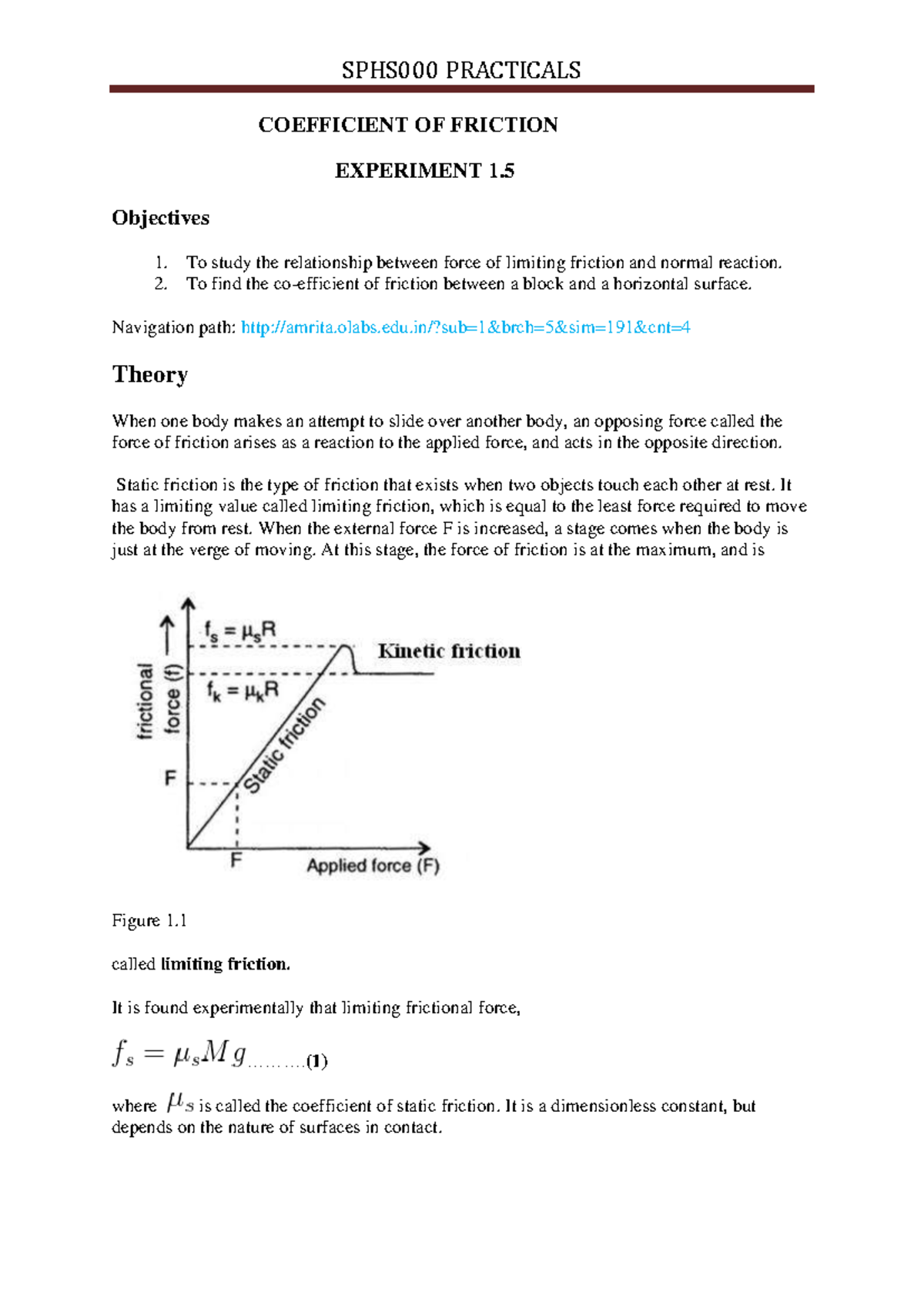 Coefficient of Friction and Torque Experiment (PHY 101) - Studocu