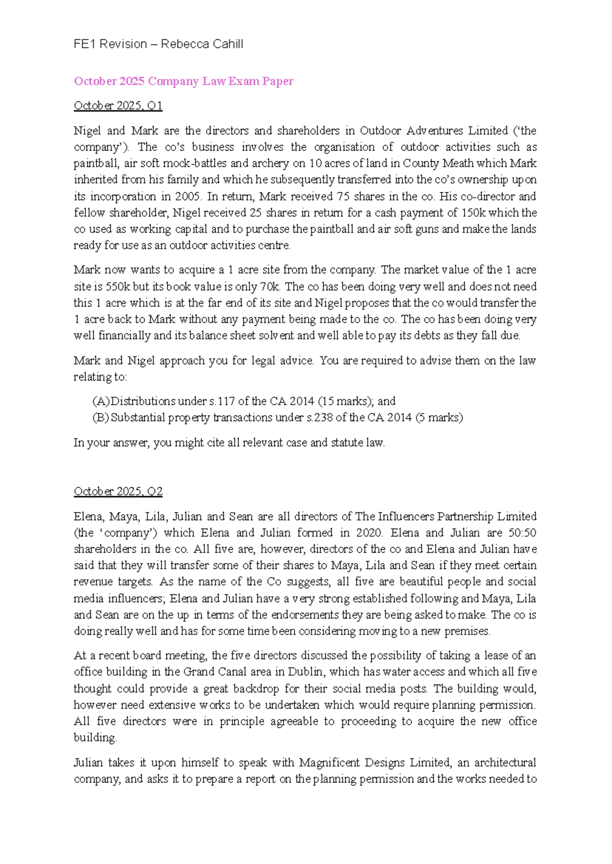 october-2025-fe1-company-law-exam-paper-key-legal-issues-and-analysis