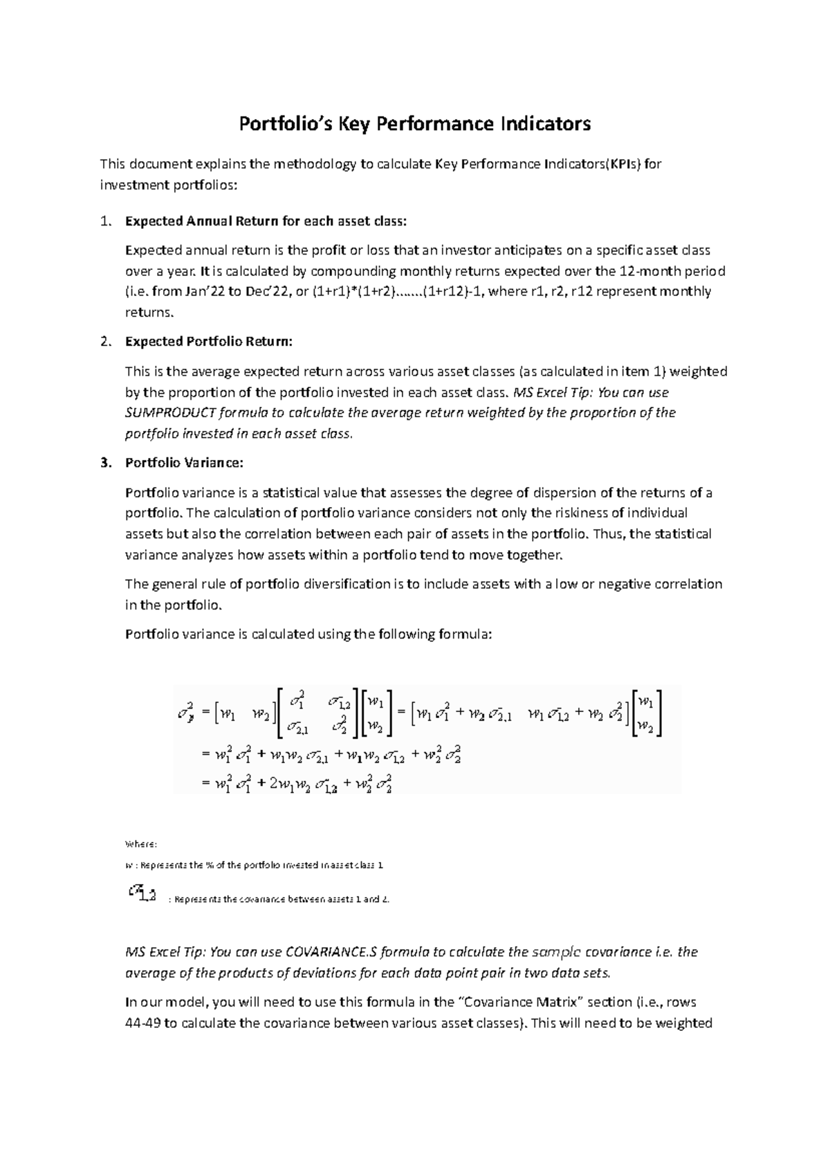 Instructions for calculating KPIs - Portfolio’s Key Performance ...