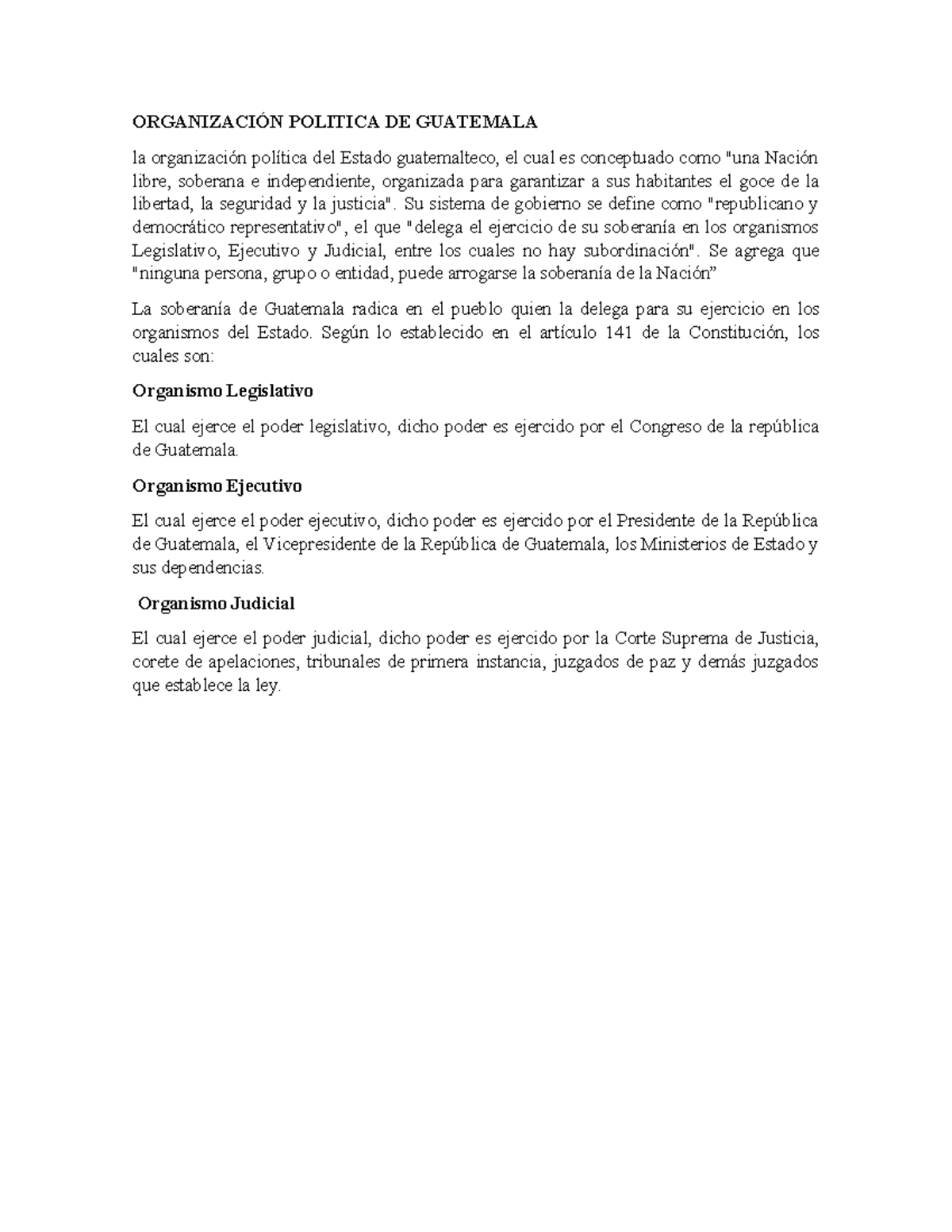 Organización Política de Guatemala: Estructura del Estado y Poderes - Document Preview