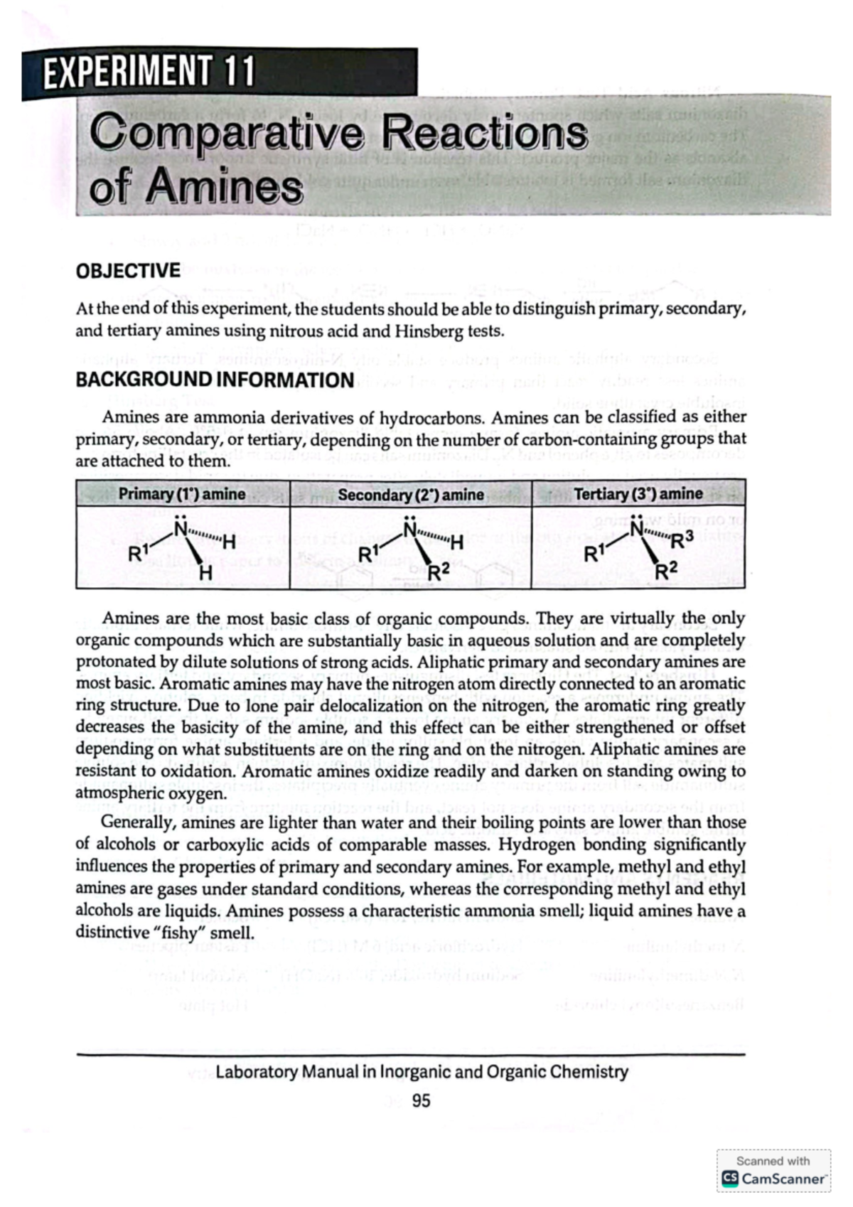 Experiment 11 - Comparative Reactions of Amines in Organic Chemistry ...
