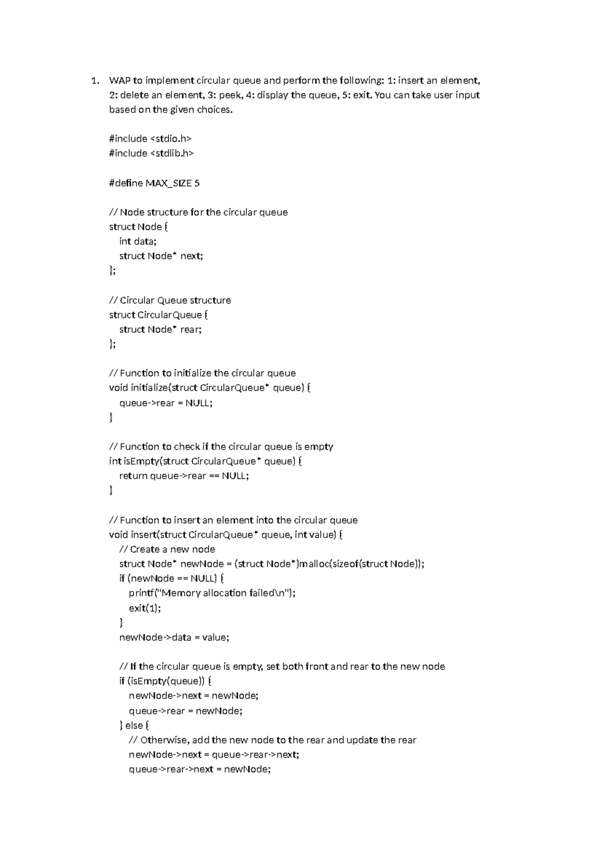 Queue, BFS, DFS - 1. WAP to implement circular queue and perform the ...