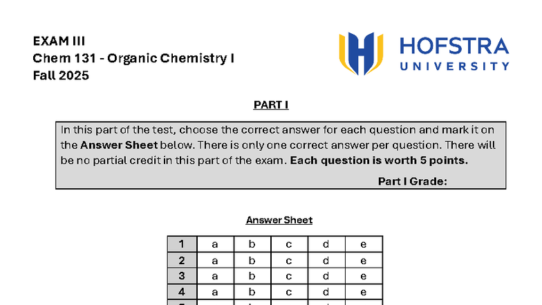 Practice Exam III: Chem 131 Organic Chemistry I Fall 2025 - Studocu