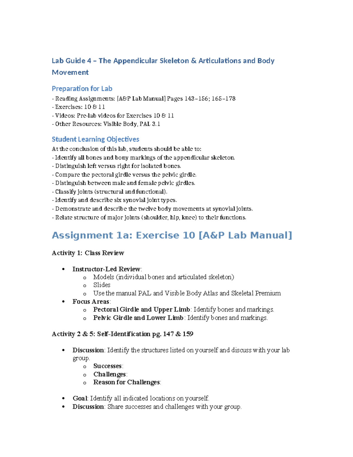 Lab Guide 4: Appendicular Skeleton & Articulations (A&P) - Studocu