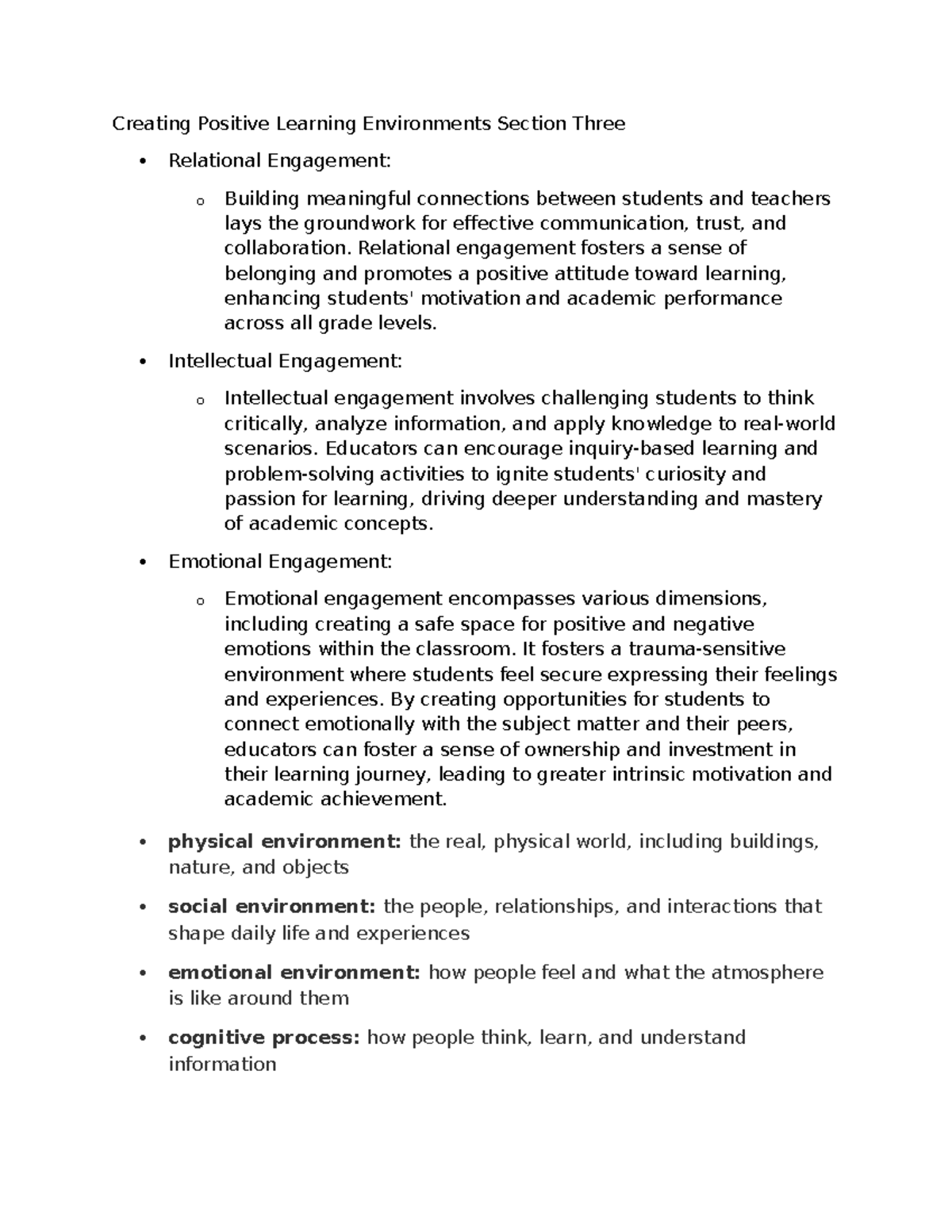 Creating Positive Learning Environments: Relational & Emotional ...