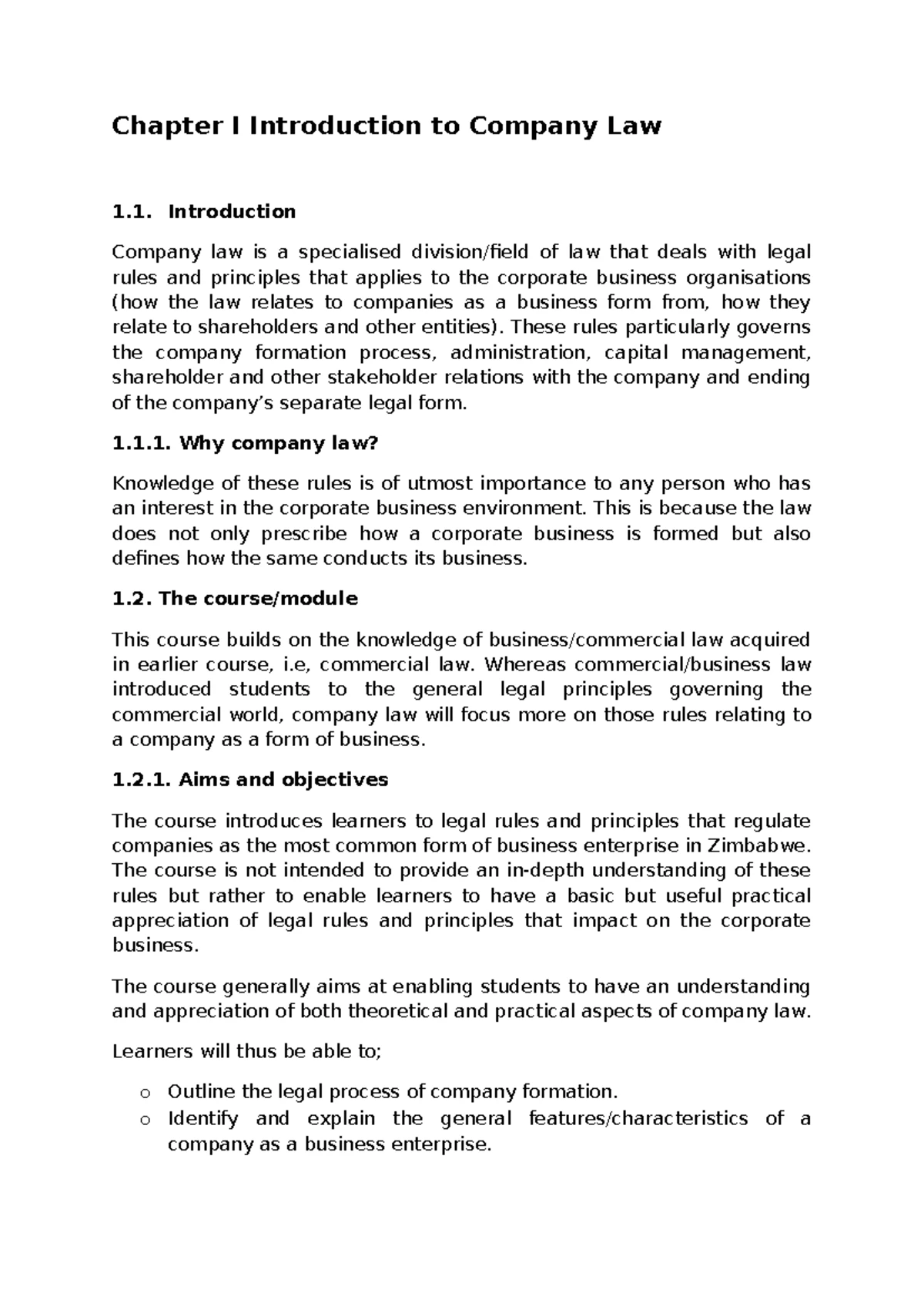 Company Law 101 - Chapter 1 Lecture Notes on Legal Principles - Studocu