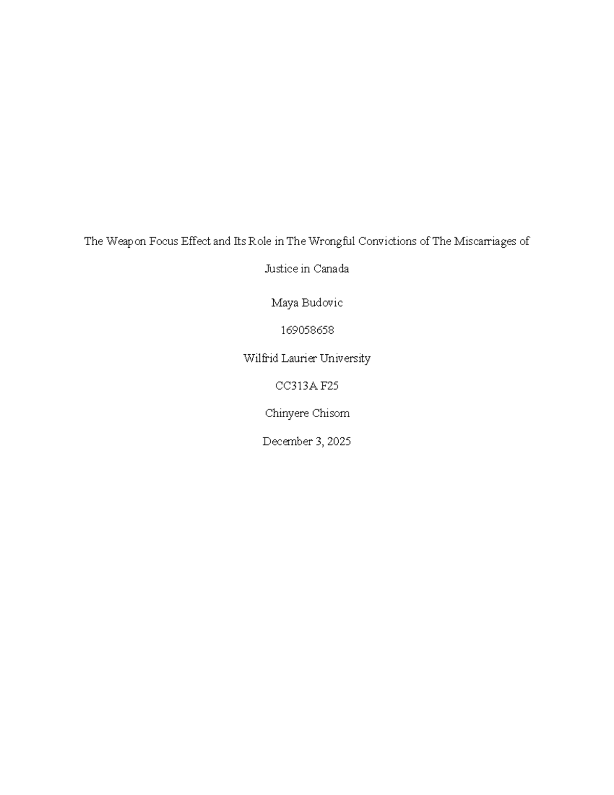 Budovic - The Weapon Focus Effect & Wrongful Convictions in Canada ...