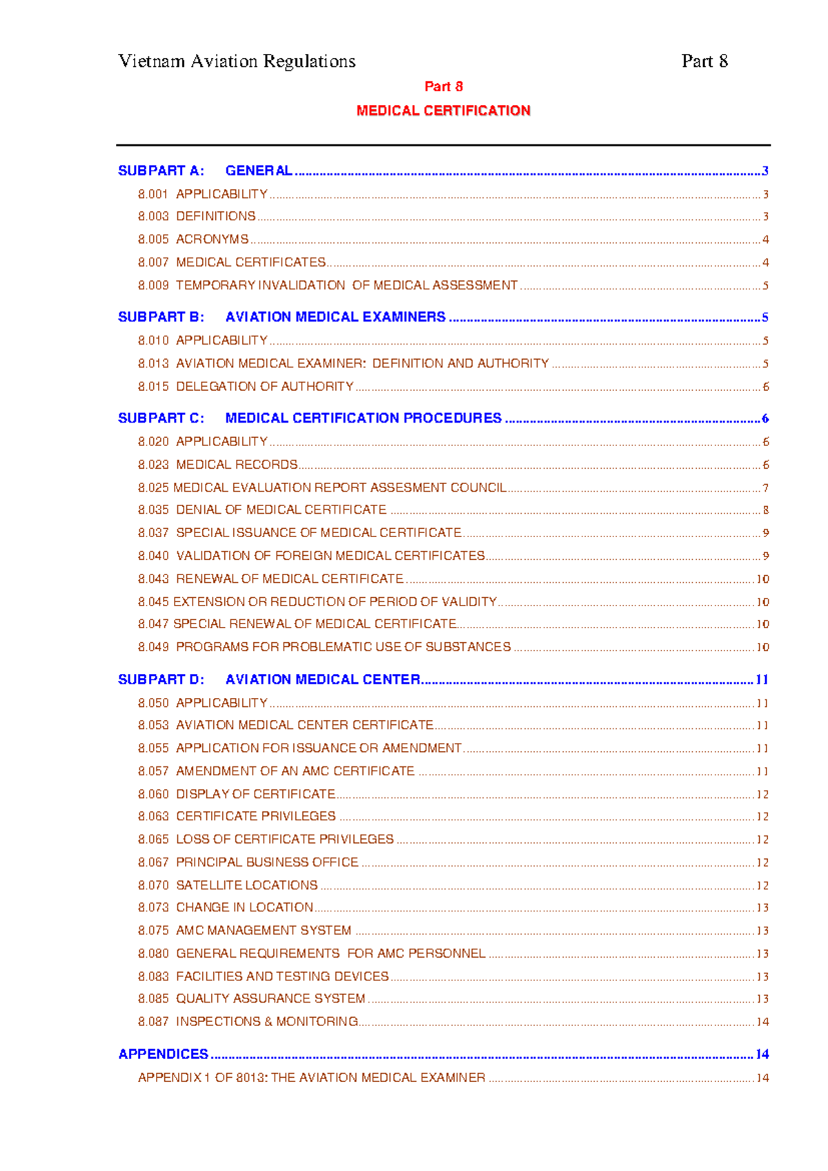Medical Certification Procedures and Aviation Regulations (Part 8 ...