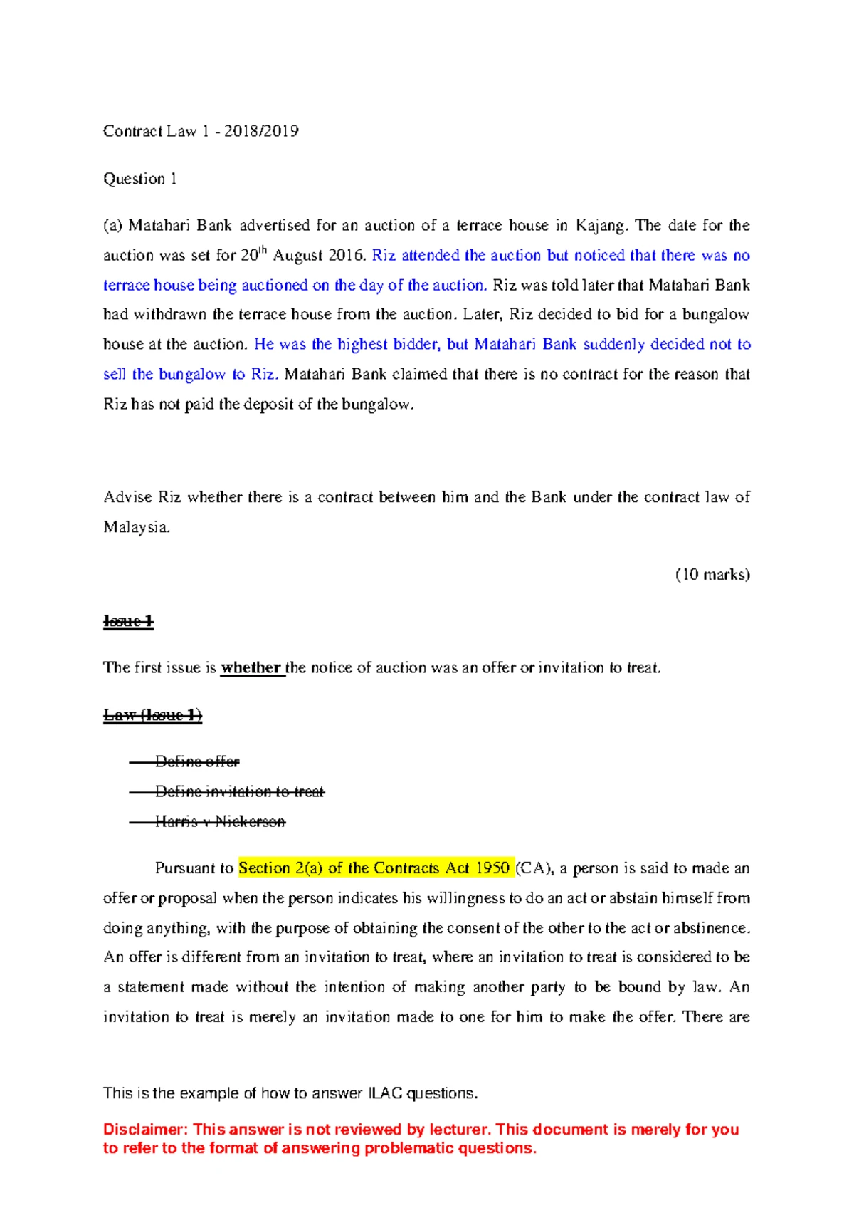 Example of ILAC - tutorial works - This is the example of how to answer ...