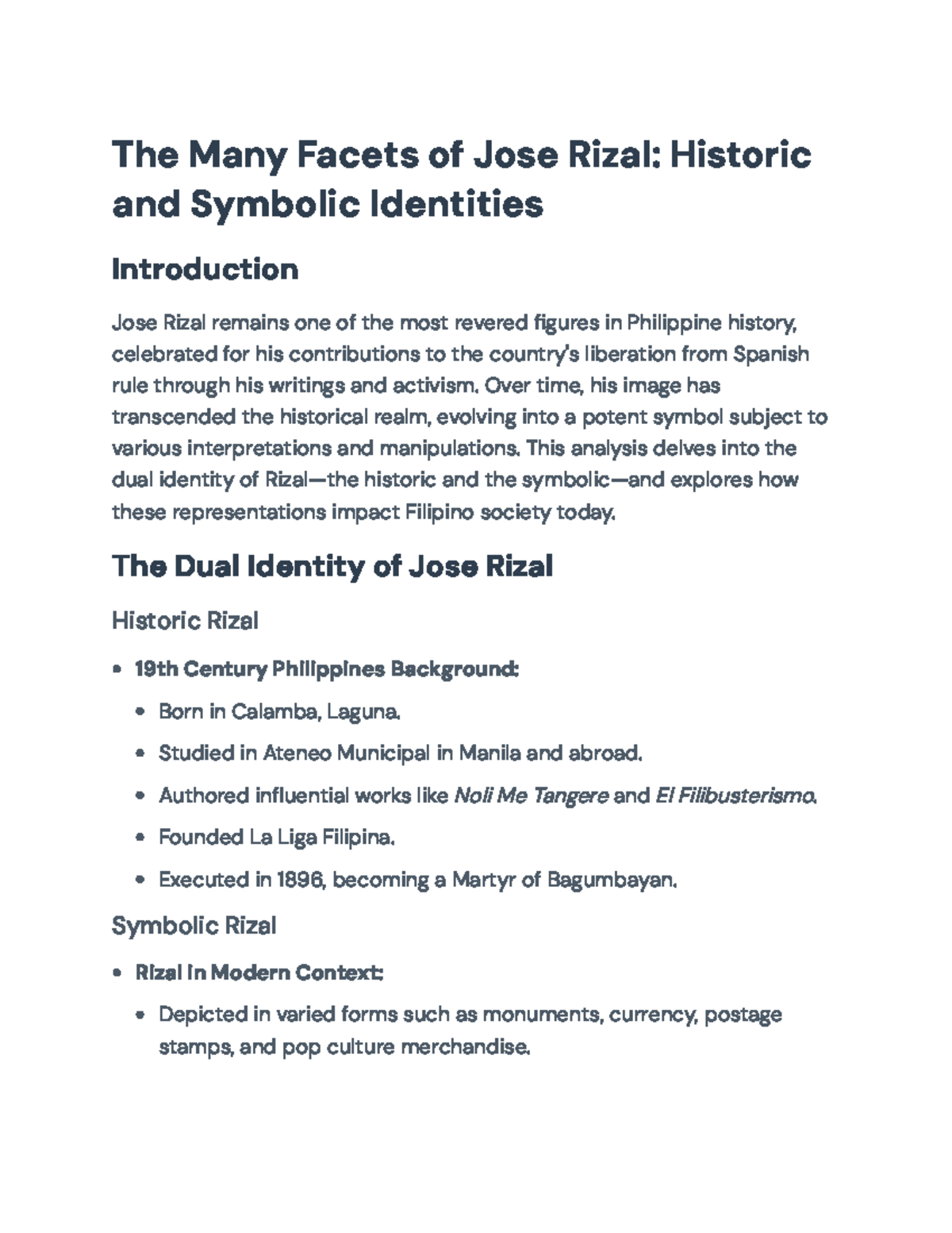 The Dual Identity of Jose Rizal: Historic & Symbolic Analysis (HIST-101 ...