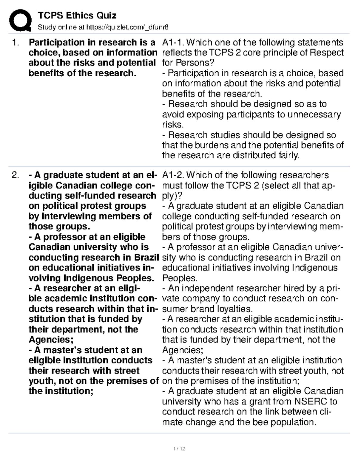 TCPS 2 Core Principles and Ethical Guidelines in Research - Studocu