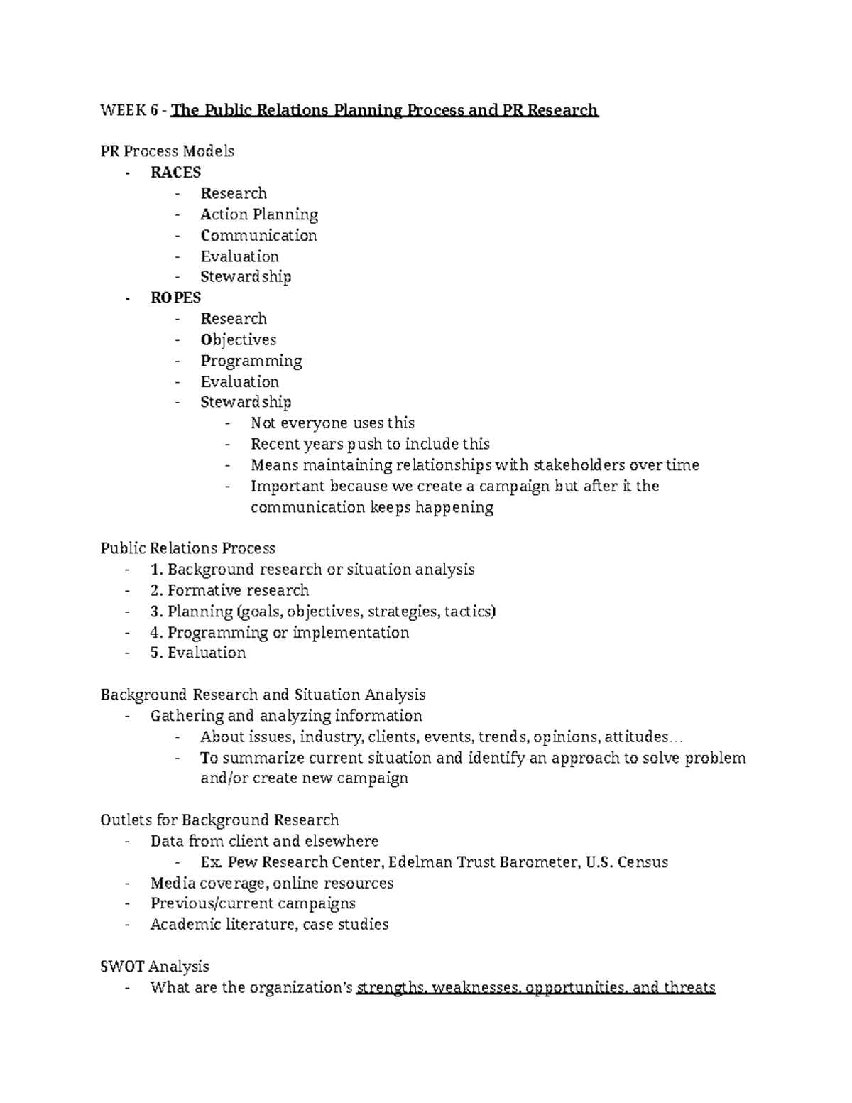 WEEK 6 - The Public Relations Planning Process & Research Techniques ...