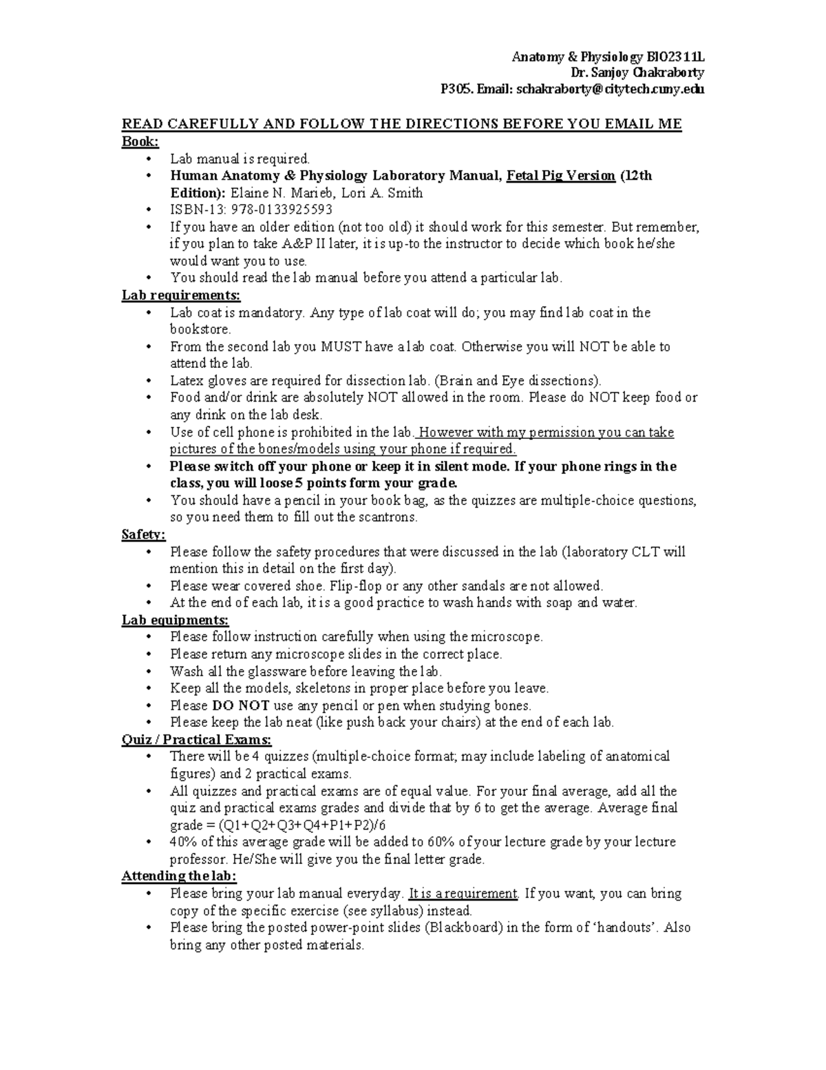 BIO2311L Anatomy & Physiology Lab Addendum 2016: Key Details ...