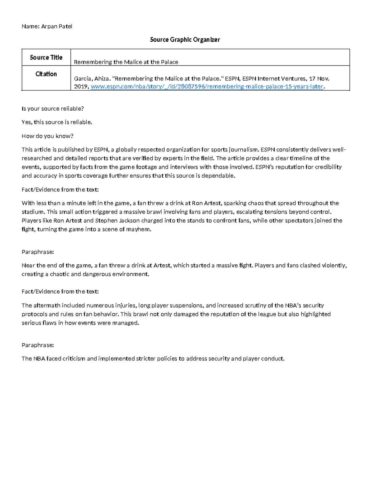 Source Graphic Organizer: Analyzing the Malice at the Palace and Mob ...