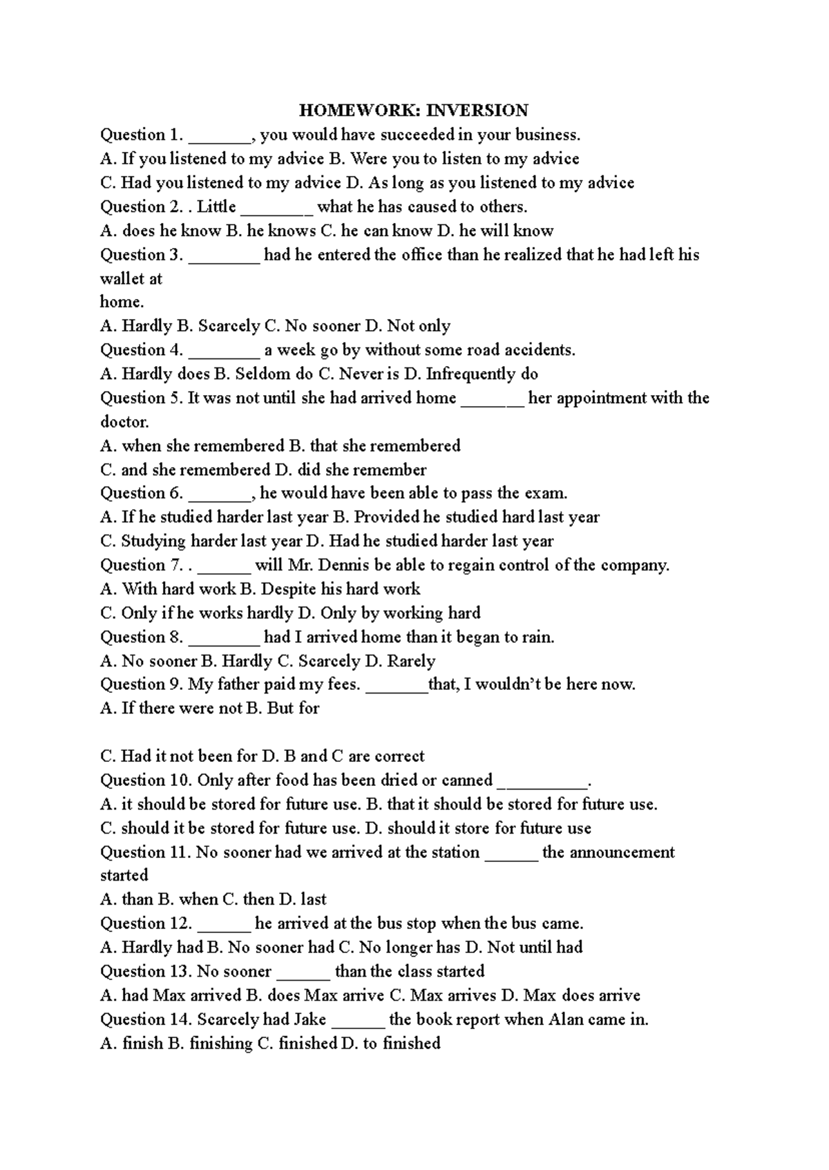 Homework Inversion - BT TA Questions and Answers - Studocu