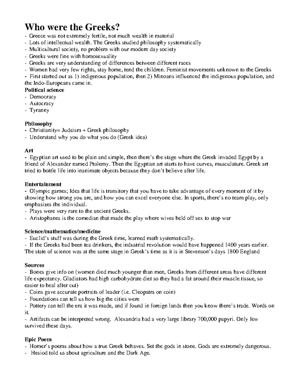 Greeks cheat sheet - all the lecture notes from lectures 1, 2, 3, 4, 5 ...