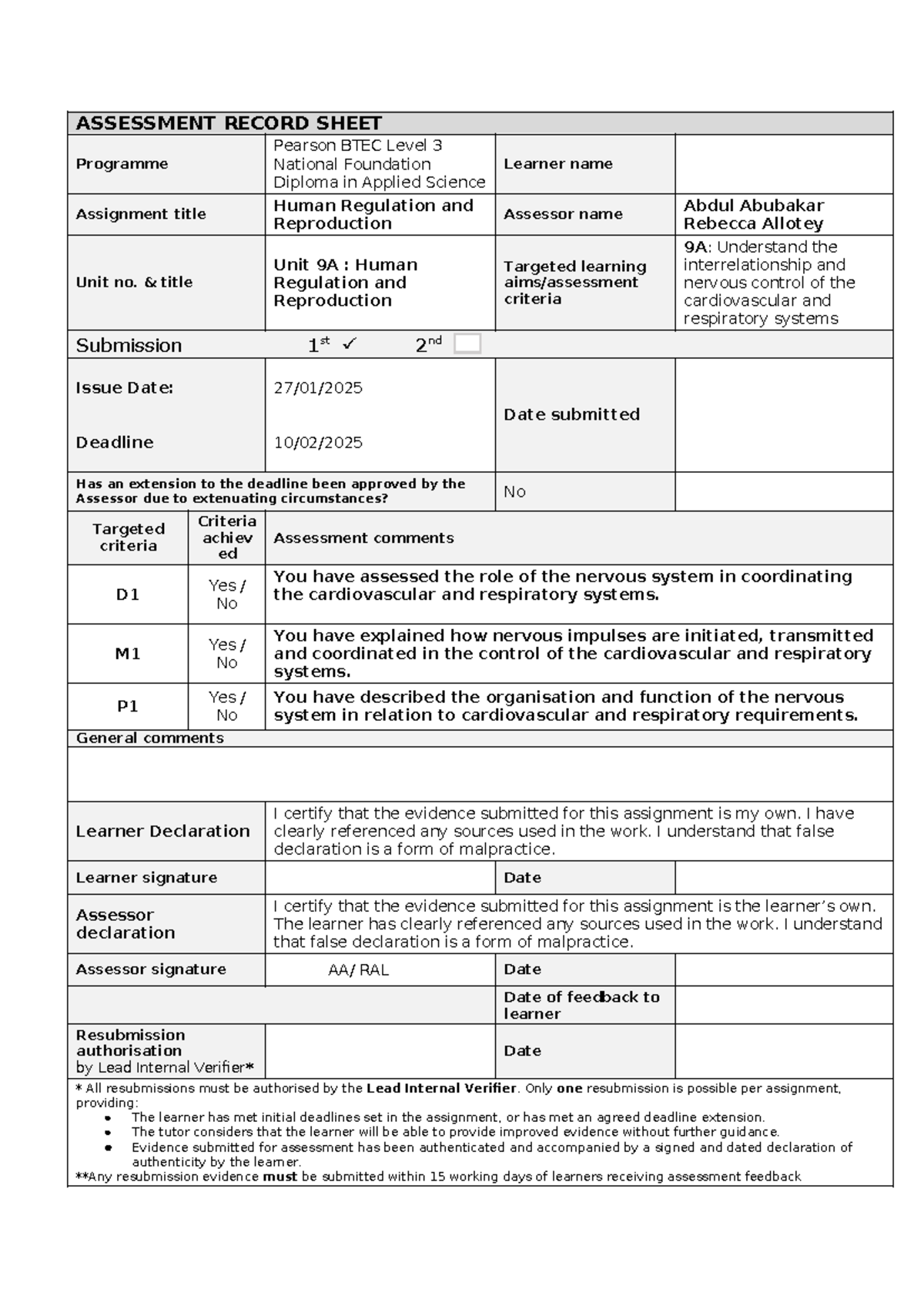 Unit 9A Assignment: Human Regulation & the Nervous System Overview ...