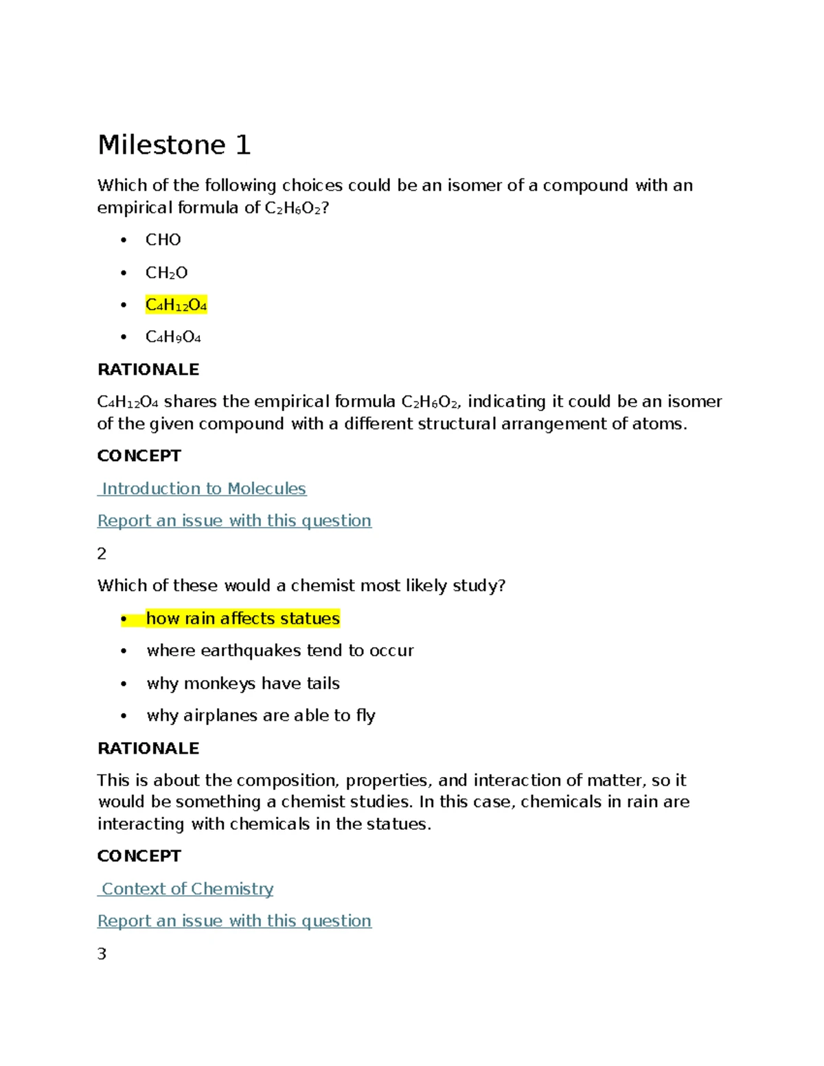 Sophia CHEM 101 Unit 1 Milestone Review & Answers - Studocu