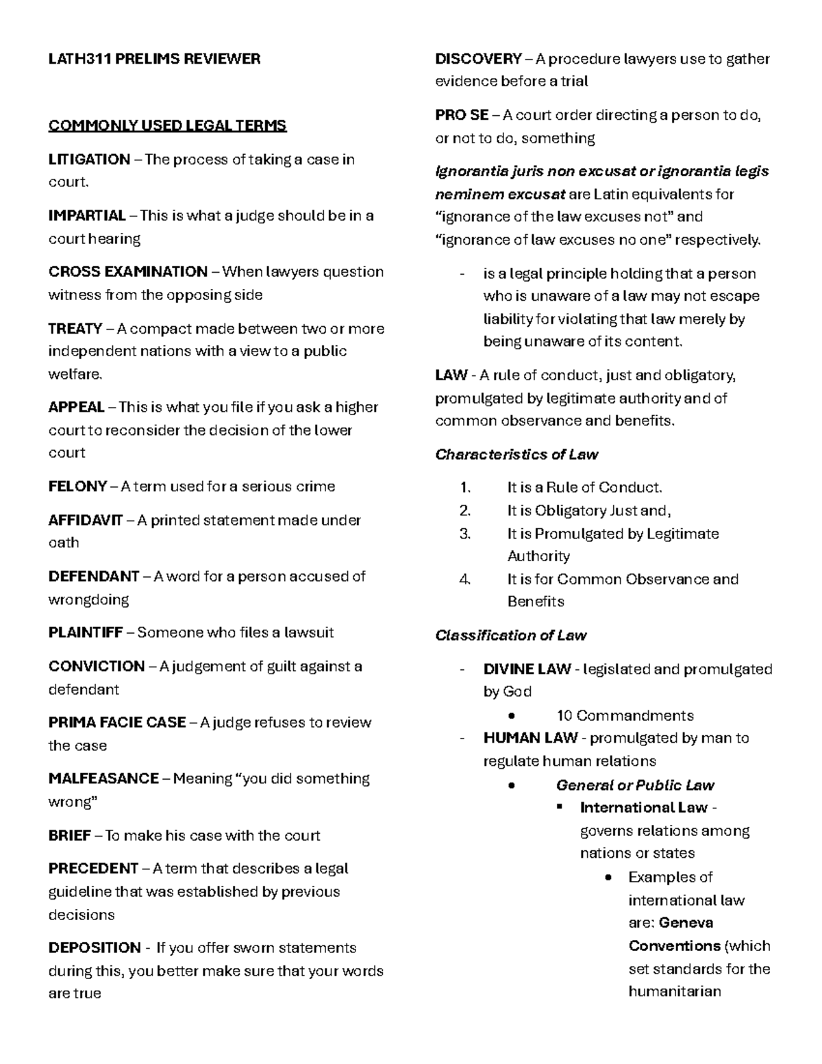 LATH311 Prelims Reviewer: Key Legal Terms in Litigation and Law - Studocu