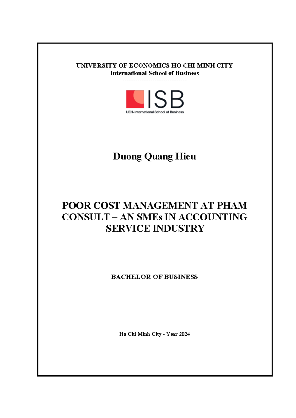 Cost Management Challenges in SMEs: A Case Study of Pham Consult (FBP ...