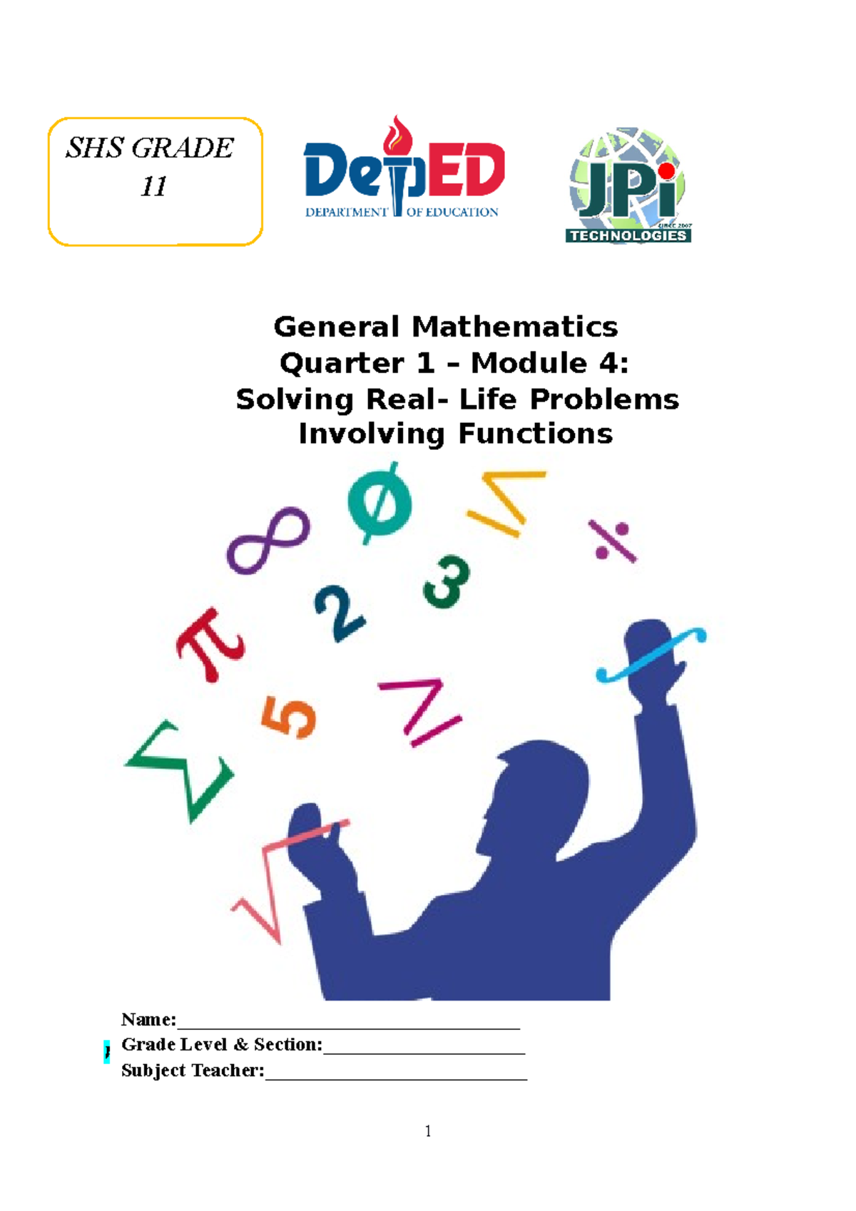 Grade 11 General Mathematics - Mod 4: Real-Life Functions Challenges ...
