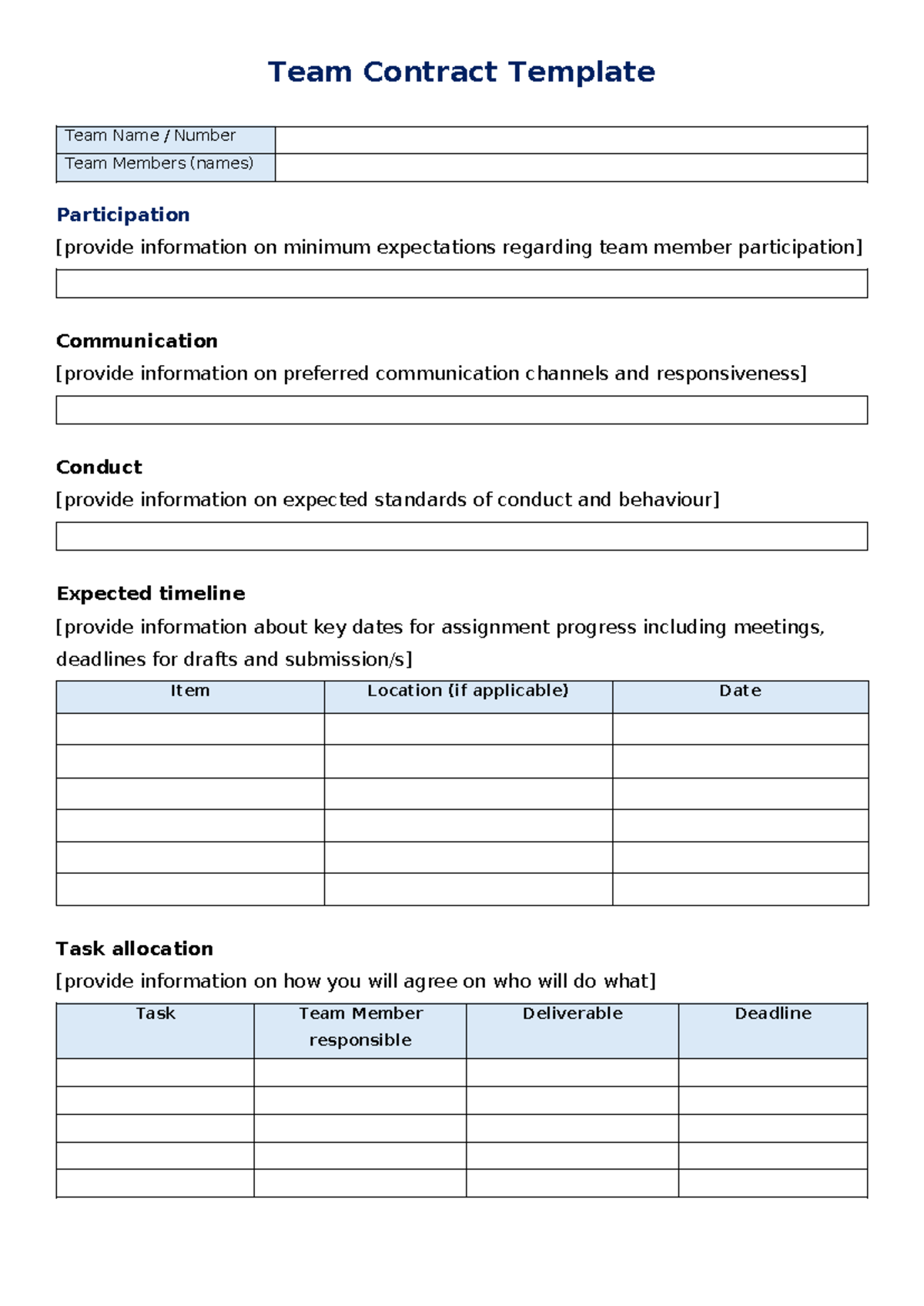 Team Contract Template for Effective Team Collaboration - Studocu