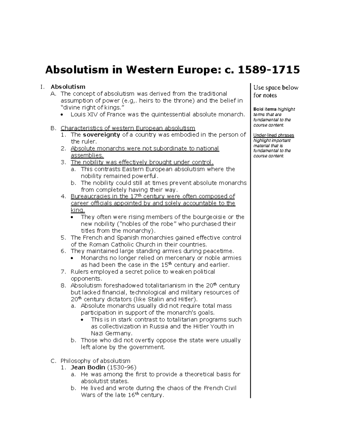 AP Euro Notes: Absolutism in France (1589-1715) Overview - Studocu
