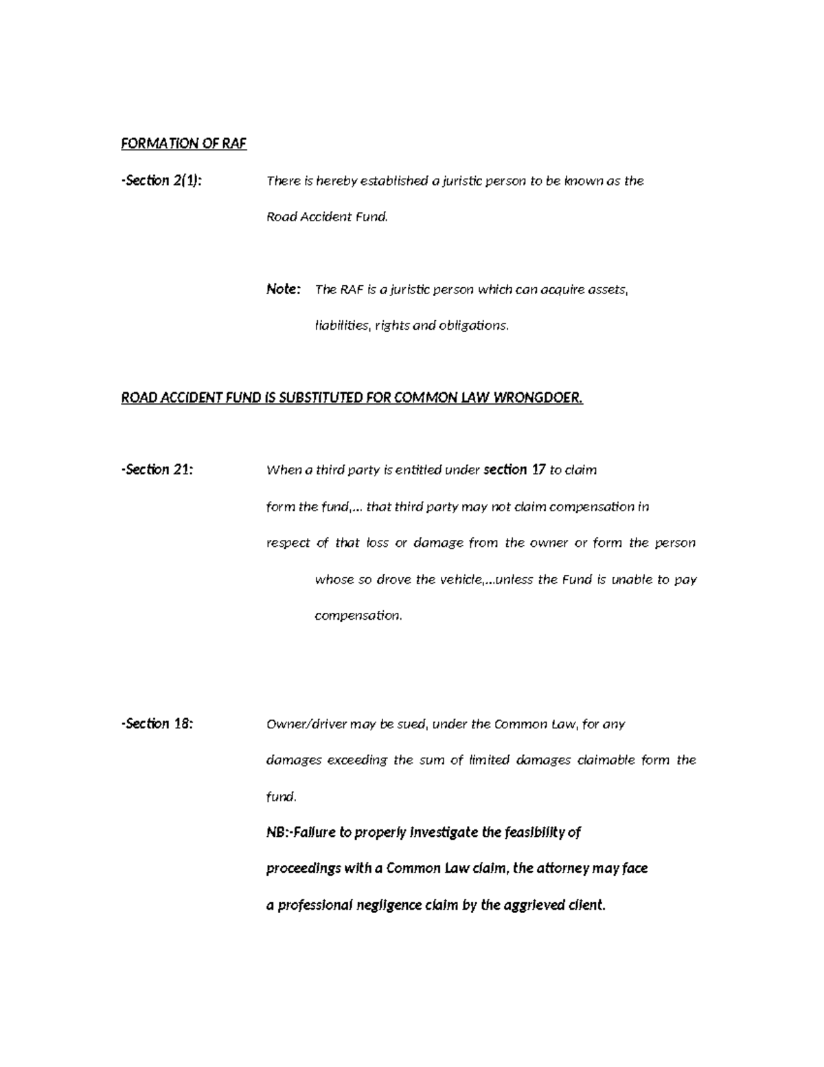 PLP RAF 2(1) Notes: Understanding the Road Accident Fund and Liability ...