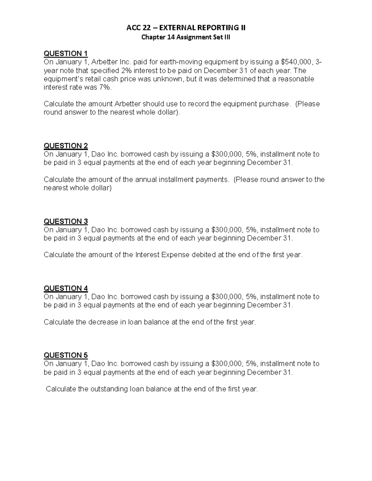 Chapter 14 Assignment Set 3 - ACC 22 – EXTERNAL REPORTING II Chapter 14 ...