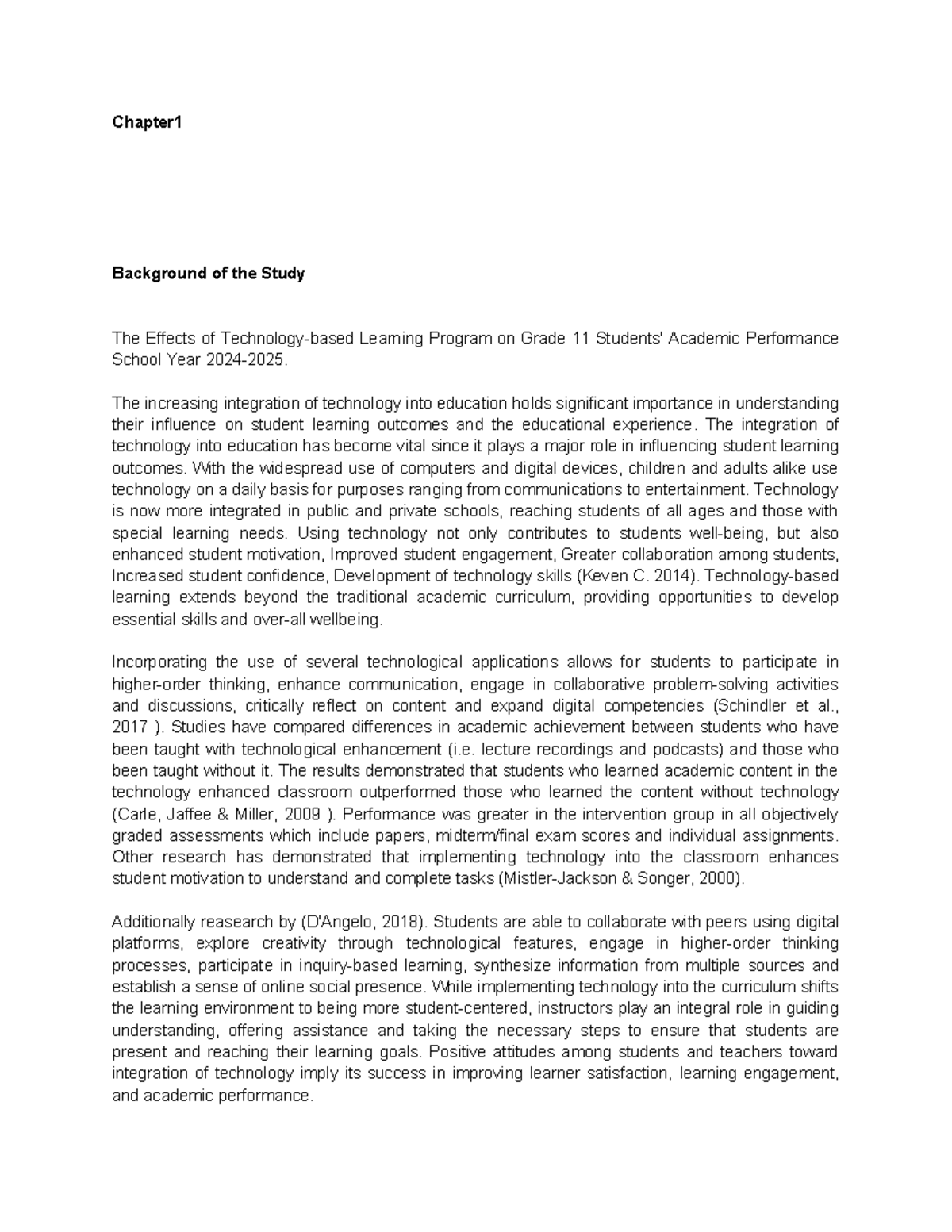 Practical Research Chapter 1 - Chapter Background of the Study The ...