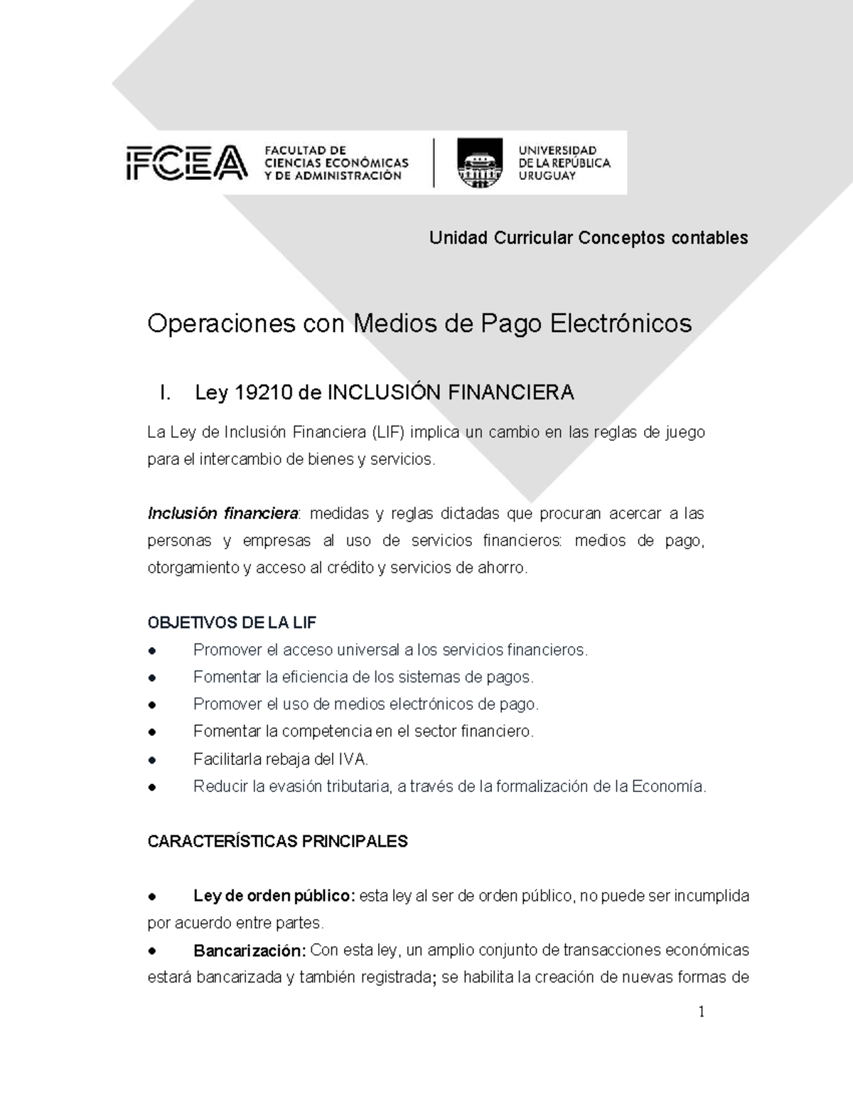 Medios de Pago Electrónicos y Ley 19210 de Inclusión Financiera - Studocu