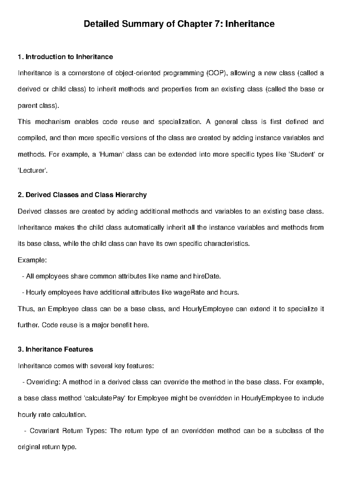 Detailed Summary of Chapter 7 Inheritance - Detailed Summary of Chapter ...