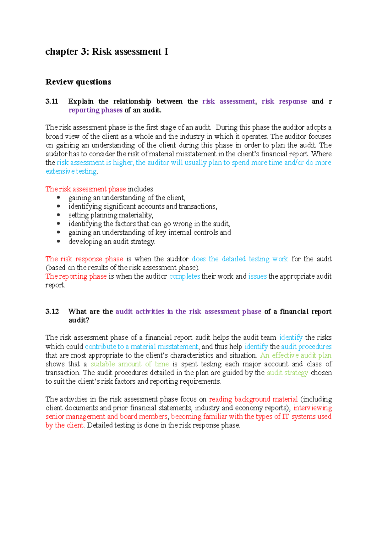 Chapter 3 - Risk Assessment in Auditing: Key Insights & Questions - Studocu