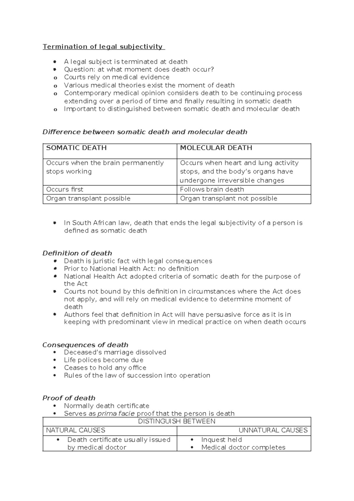 PSR 2023: Legal Subjectivity & Death - Semester Test 2 Notes - Studocu