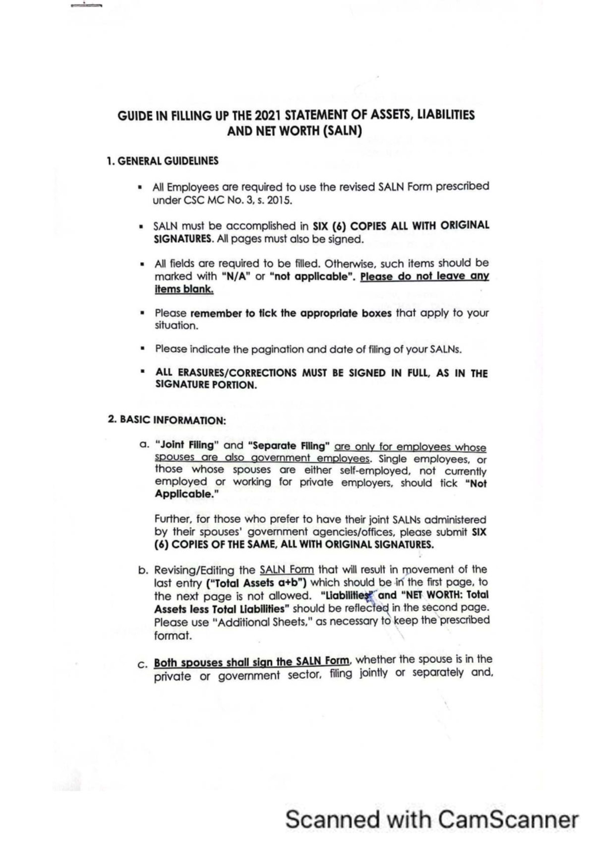 GUIDE TO FILLING THE 2021 SALN FORM: GENERAL INSTRUCTIONS - Studocu