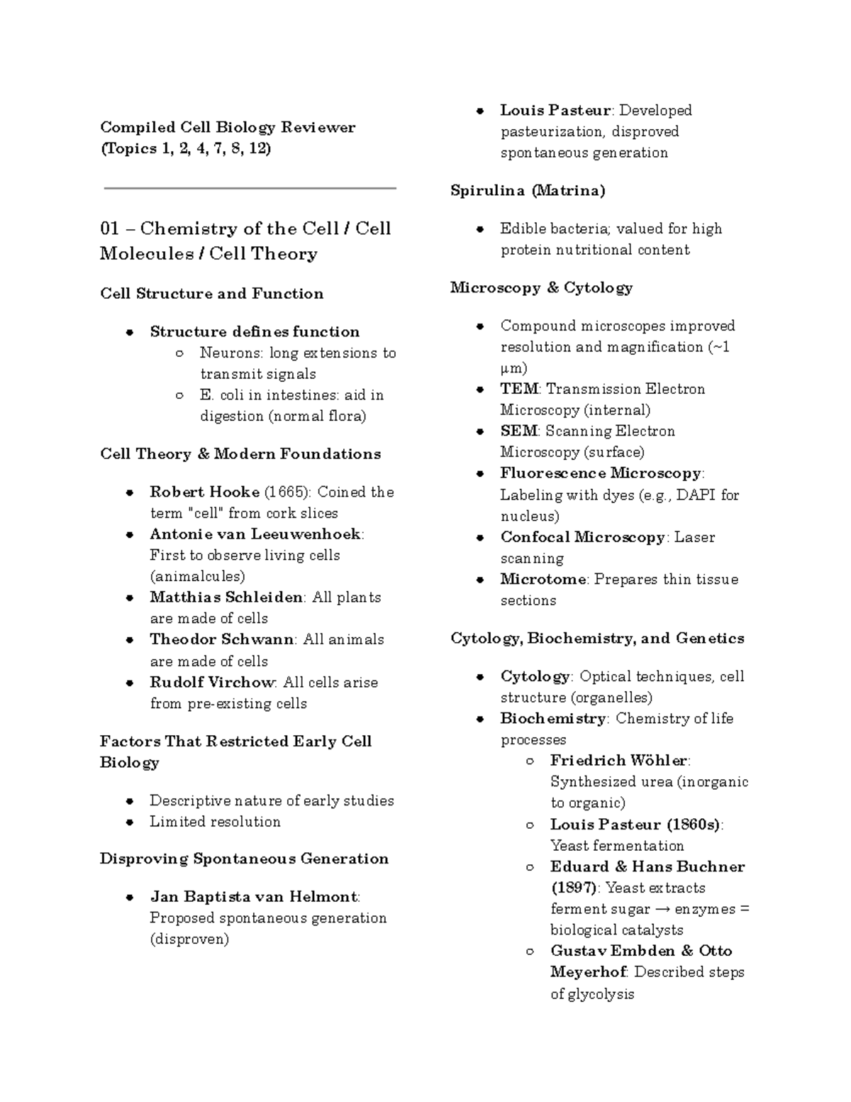 Cellmol LEC LE1: Comprehensive Notes on Cellular & Molecular Biology ...