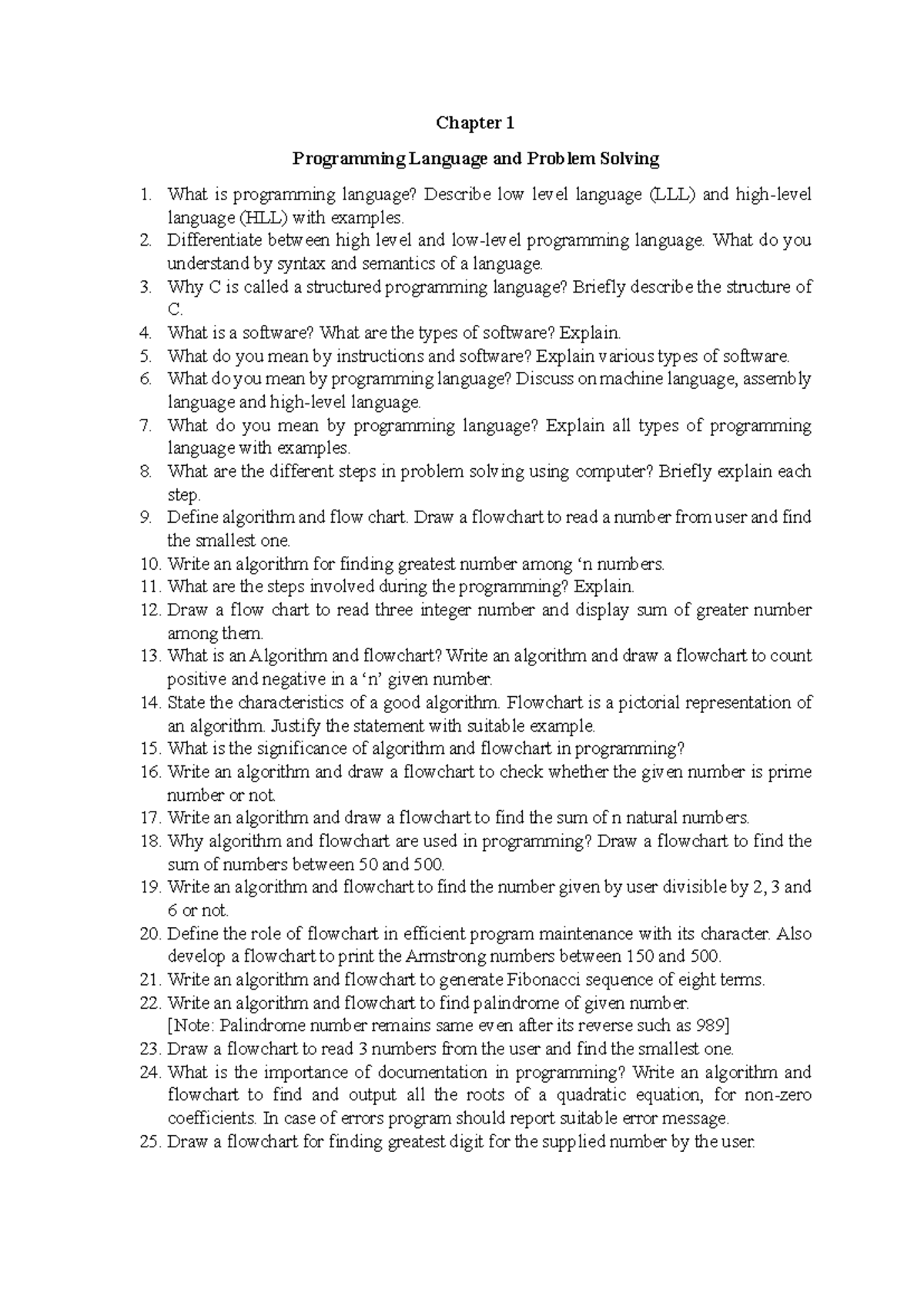 C Old Questions: Programming Language, Problem Solving & Control ...