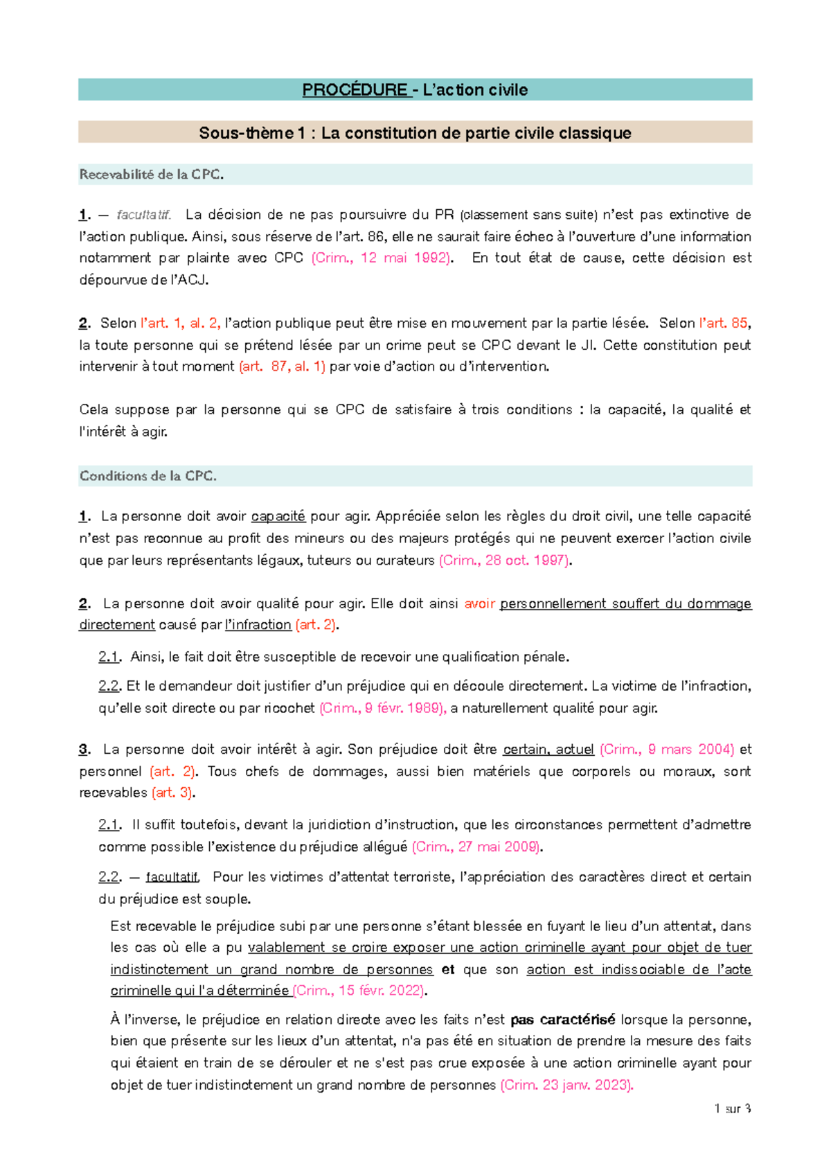 Action Civile 2025 : Protocole de Procédure Pénale CRFPA - Studocu