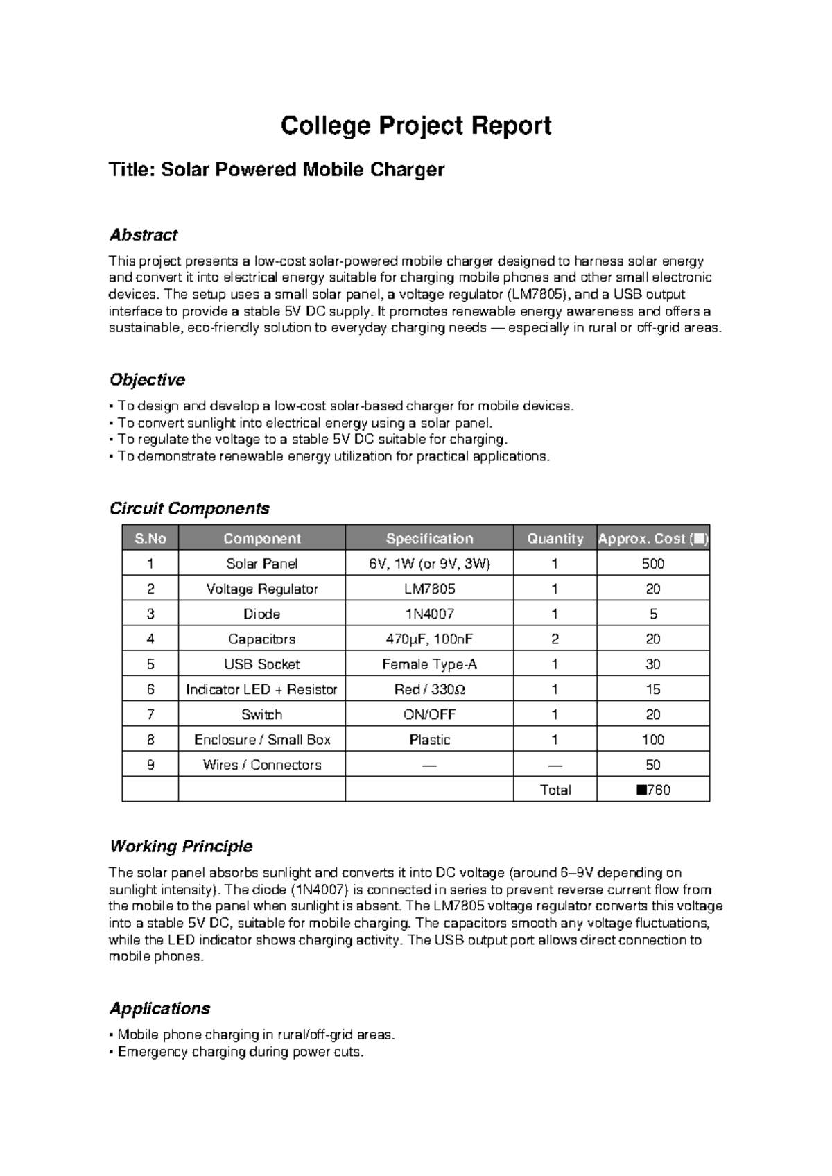 Solar Powered Mobile Charger Project Report (ENGR 101) - Studocu