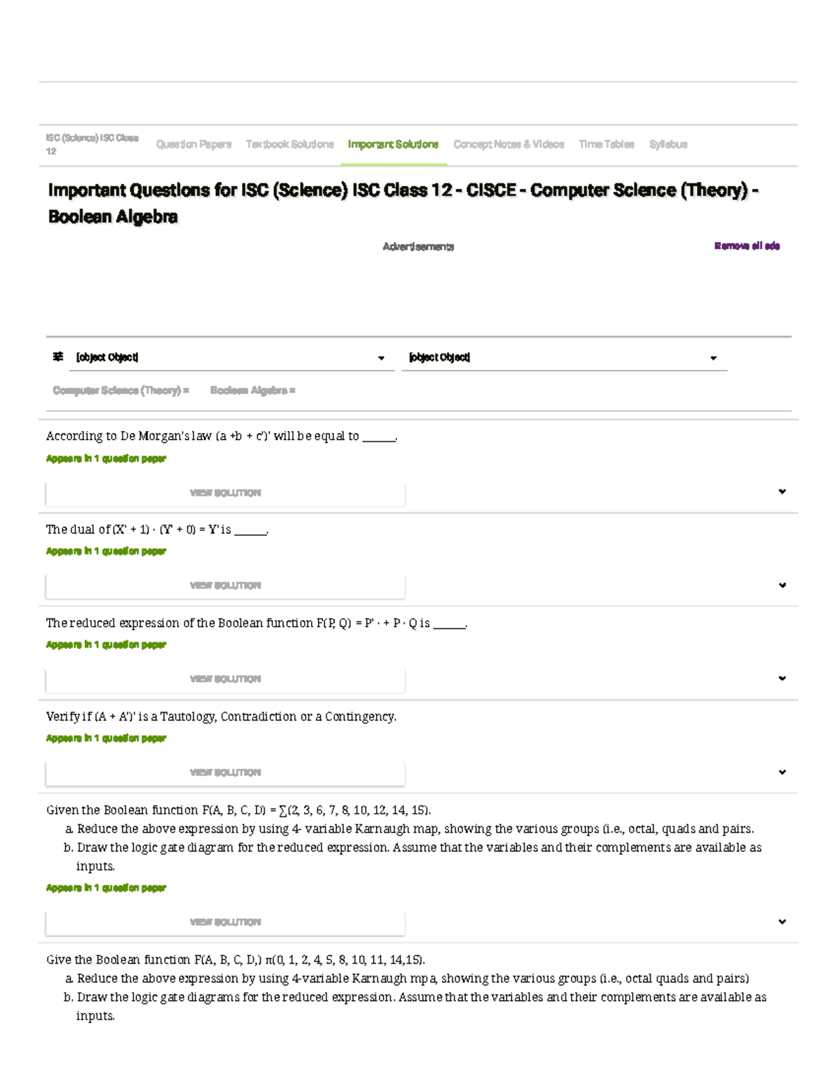 Important Questions for ISC (Science) ISC Class 12 - Computer Science ...